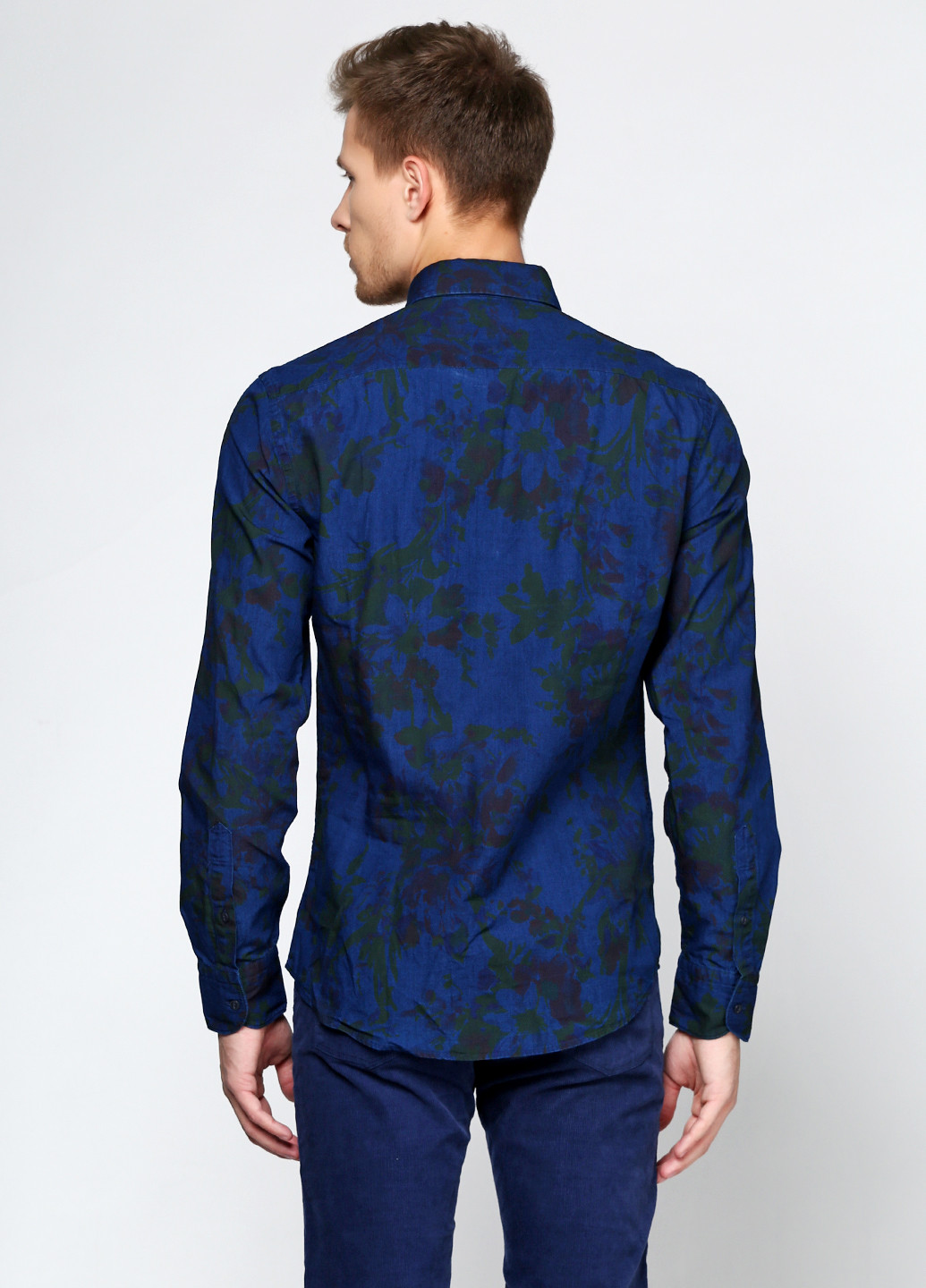 Темно-синяя кэжуал рубашка с цветами Massimo Dutti с длинным рукавом