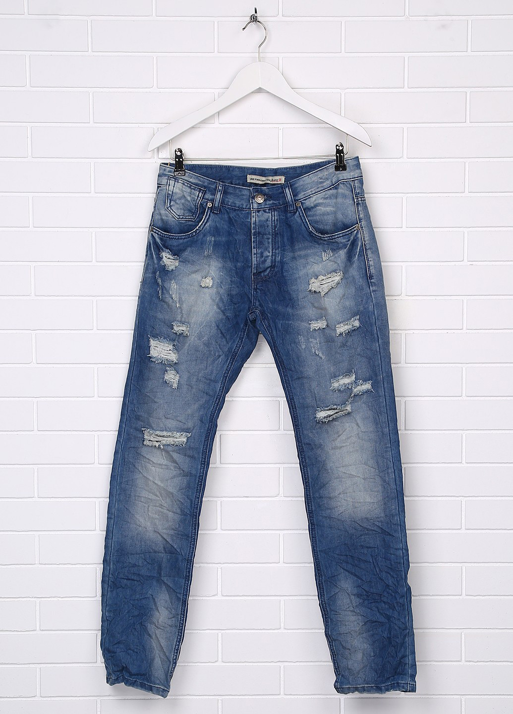 Синие демисезонные зауженные джинсы One Two