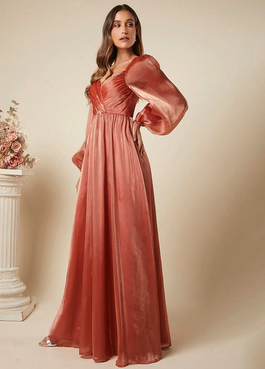 Коралова вечірня сукня в стилі армпір SHEIN однотонна