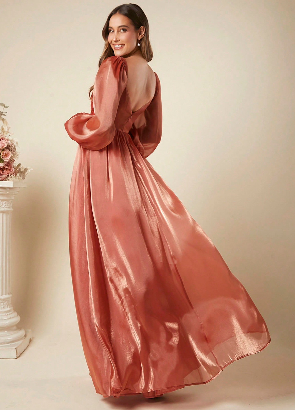 Коралова вечірня сукня в стилі армпір SHEIN однотонна