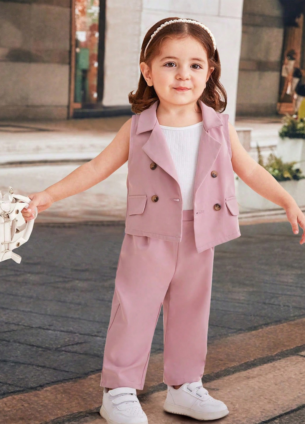 Світло-рожевий демісезонний костюм (жилет, штани) брючний SHEIN