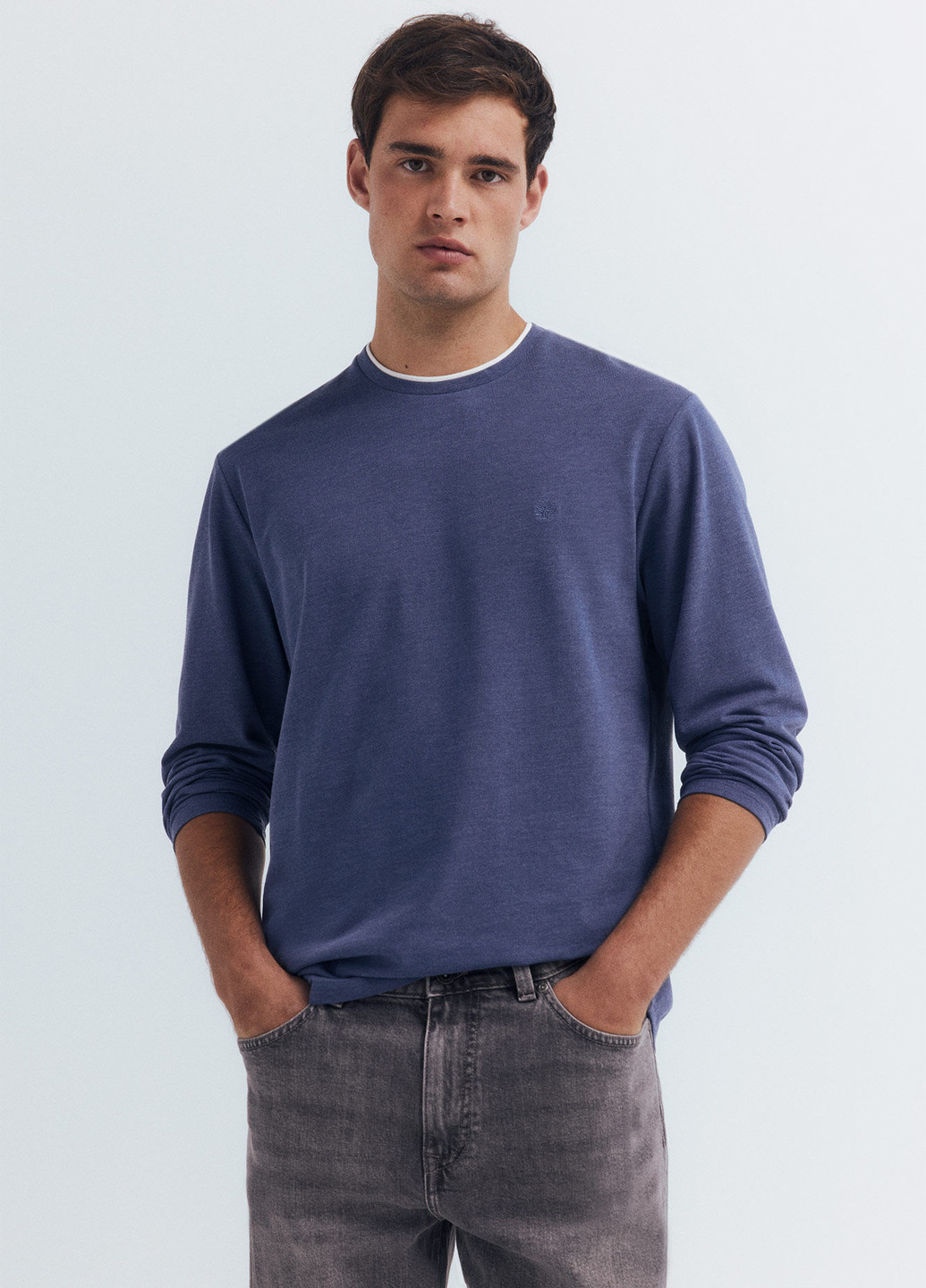 Лонгслів Springfield меланж синій кежуали бавовна