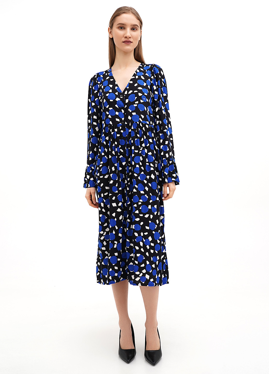 Черное кэжуал платье клеш Monki с абстрактным узором