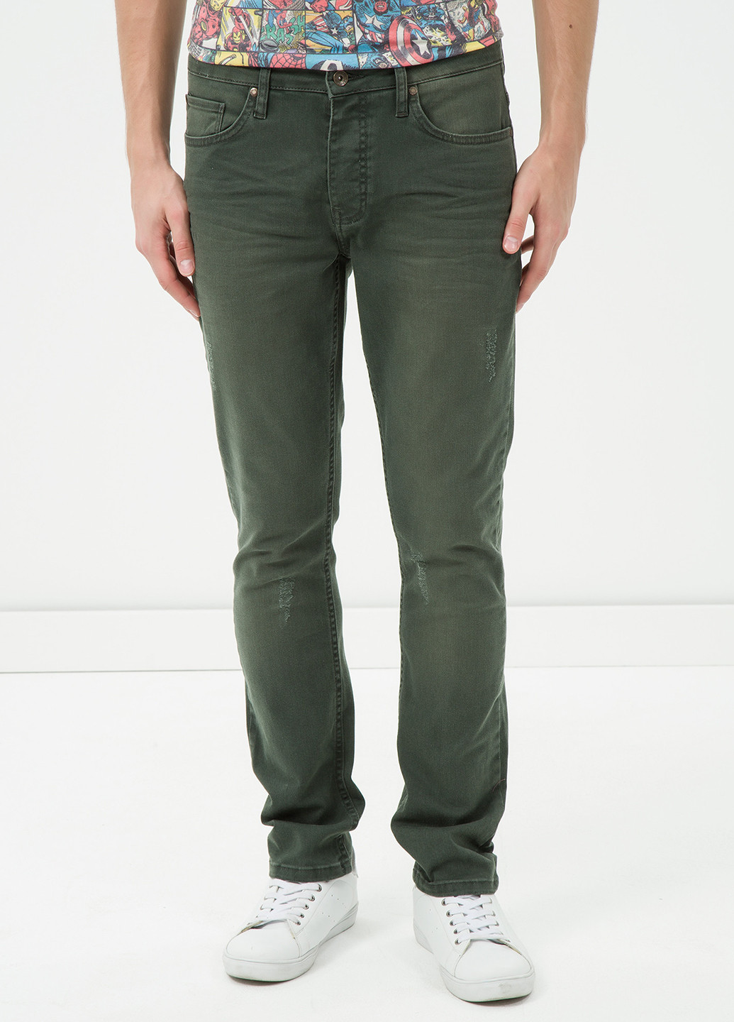 Серо-зеленые демисезонные слим джинсы KOTON