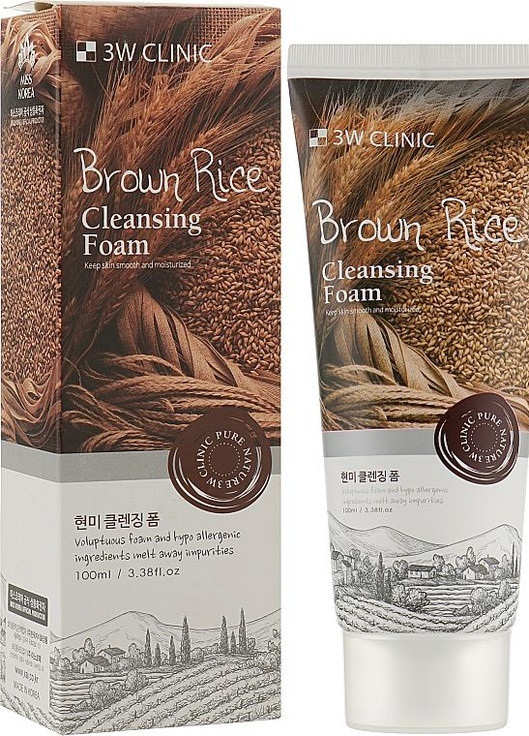 Brown Rice Cleansing Foam Пінка для вмивання Натуральна коричнева. Рис, 100 мл 3W Clinic (236499763)