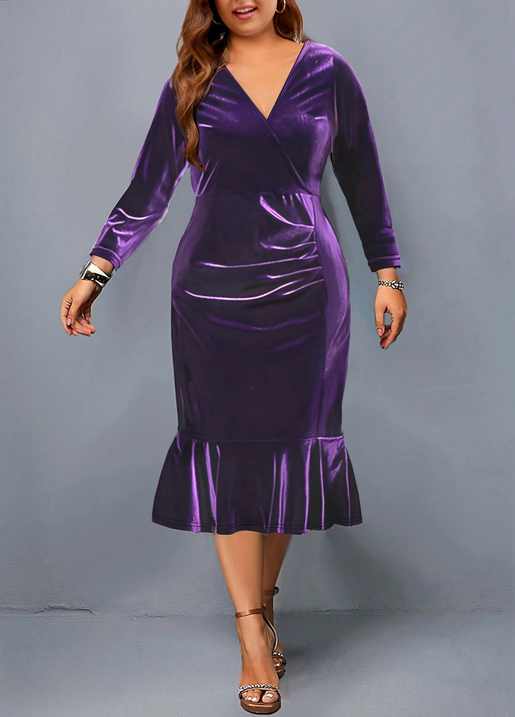 Темно-фіолетова вечірня сукня годе SHEIN однотонна