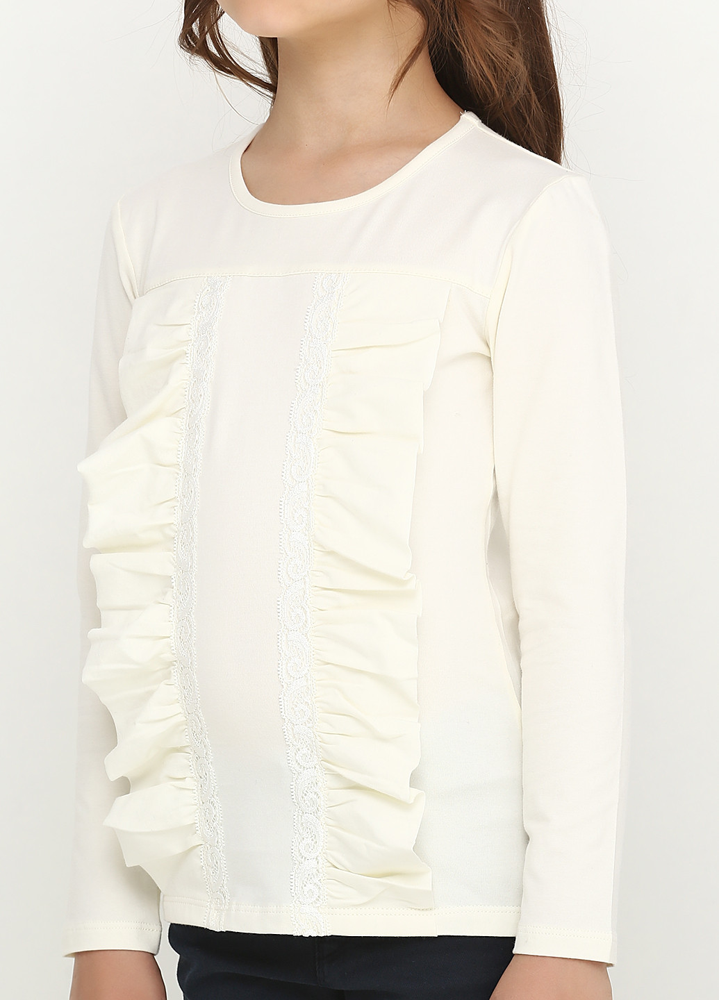 Молочная однотонная блузка с длинным рукавом Top Hat Kids демисезонная