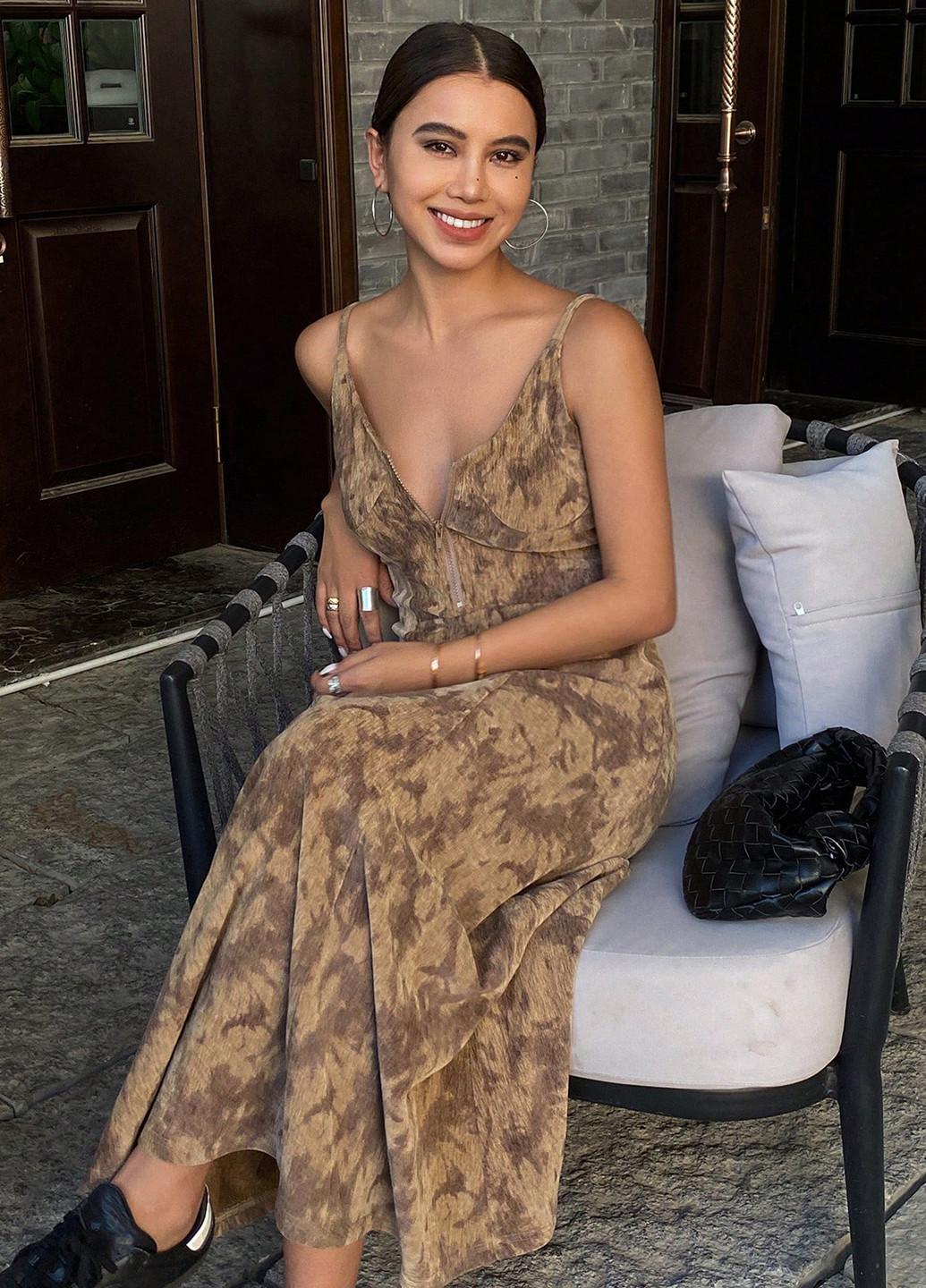 Коричневое кэжуал платье а-силуэт SHEIN тай-дай