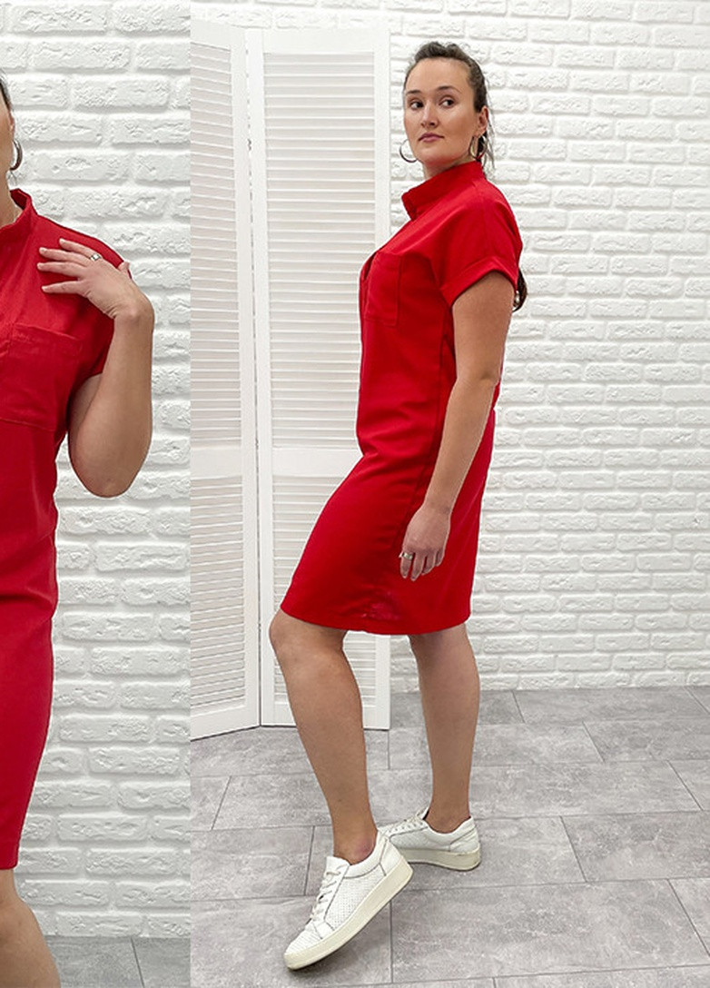 Красное кэжуал женское льняное платье летнее Fashion Girl однотонное