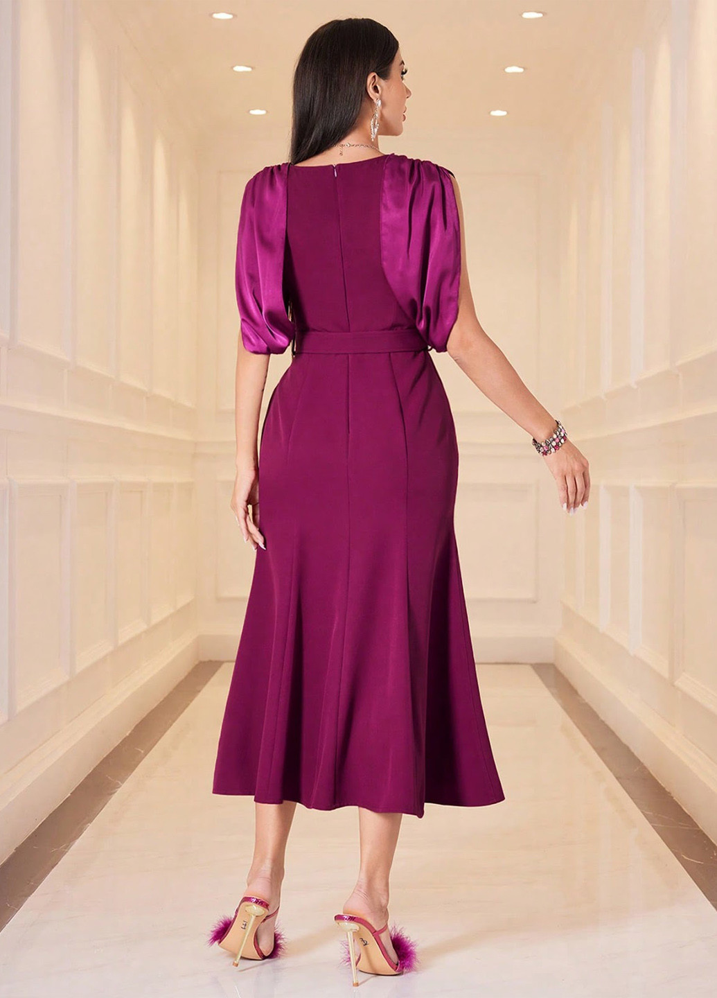 Розовое коктейльное платье SHEIN однотонное