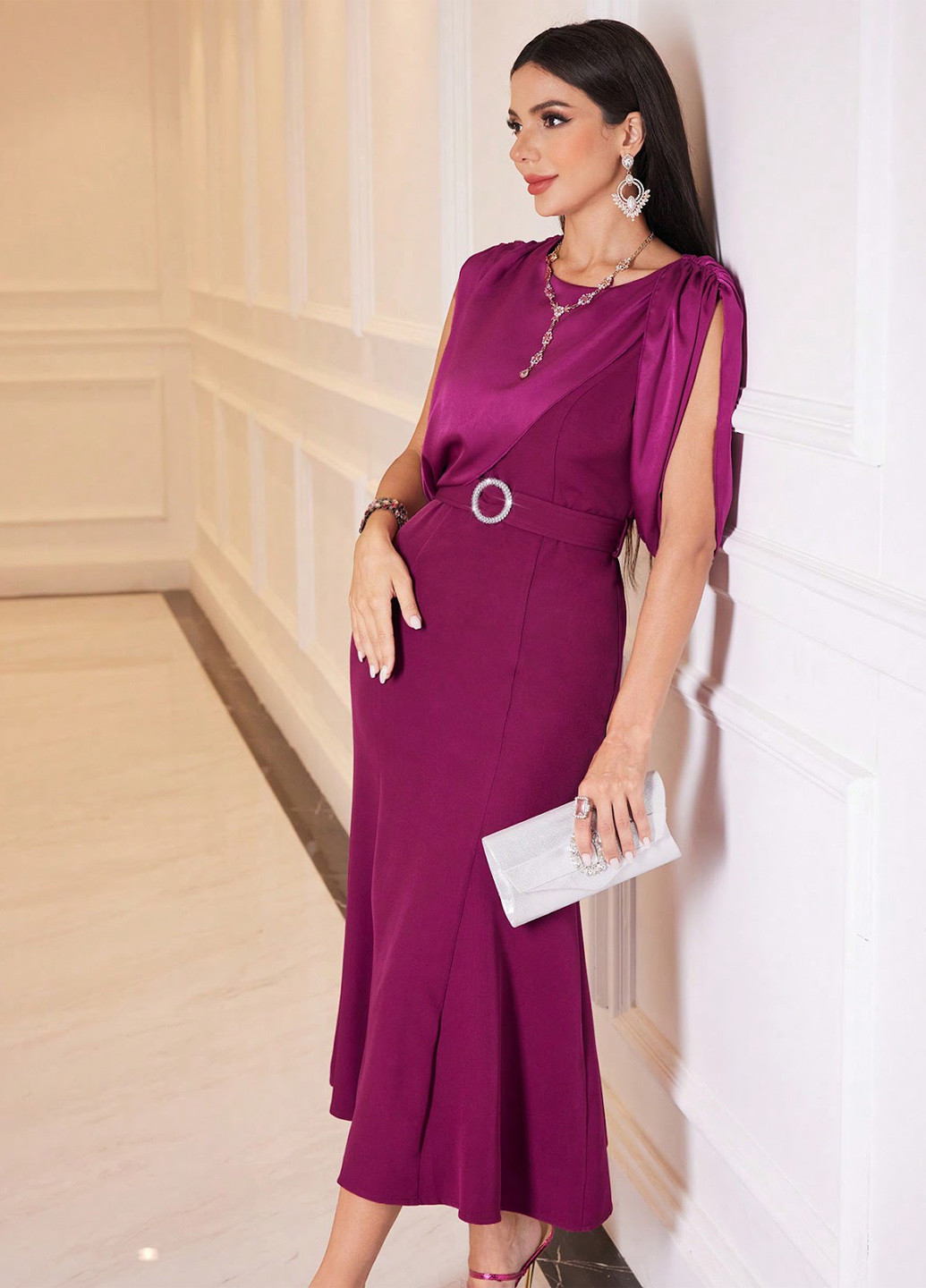 Розовое коктейльное платье SHEIN однотонное