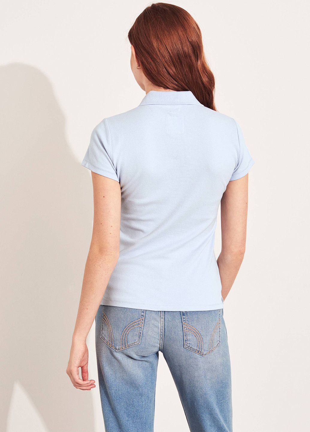 Голубой женская футболка-поло Hollister однотонная