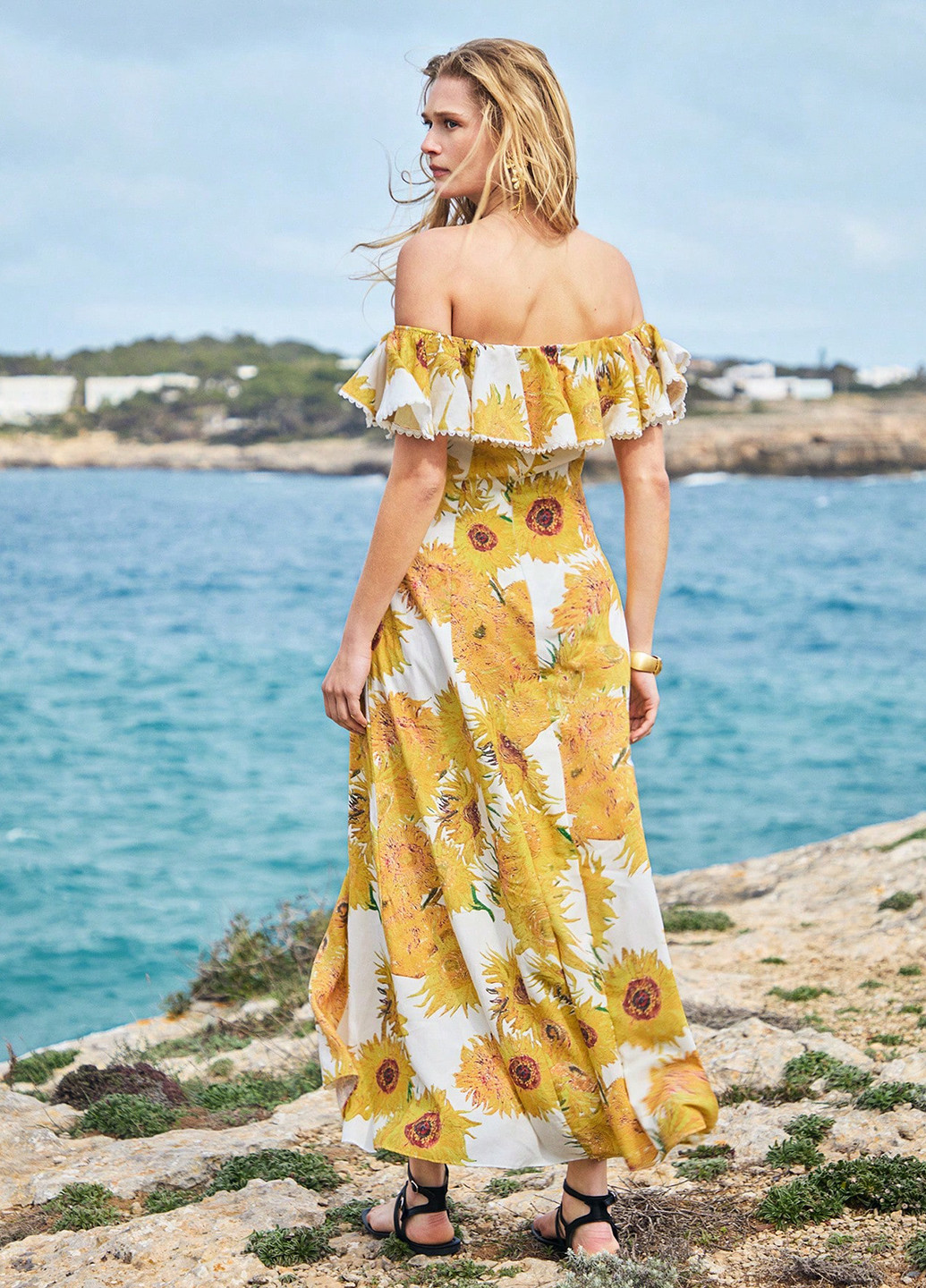 Білий кежуал сукня з відкритими плечима SHEIN з квітковим принтом