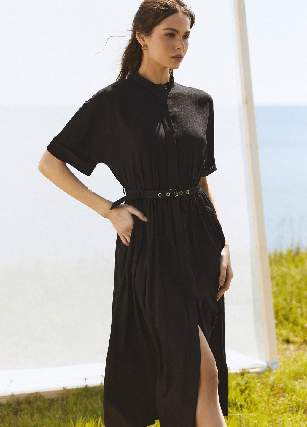 Черное кэжуал платье клеш Gepur однотонное