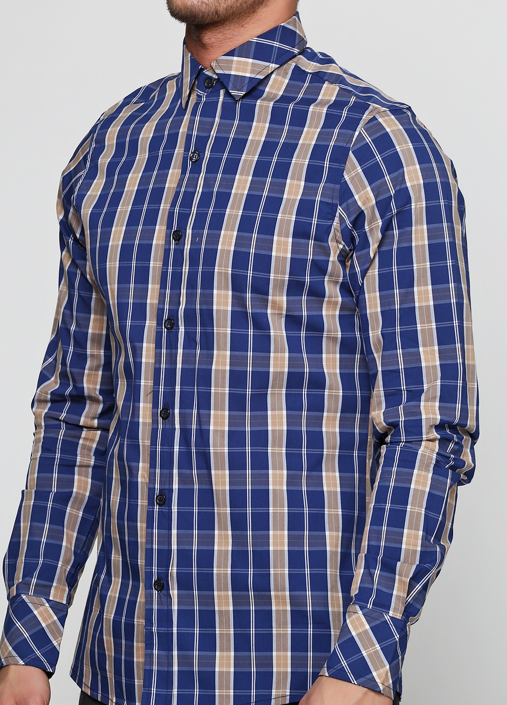 Синяя кэжуал рубашка в клетку Moscanueva с длинным рукавом