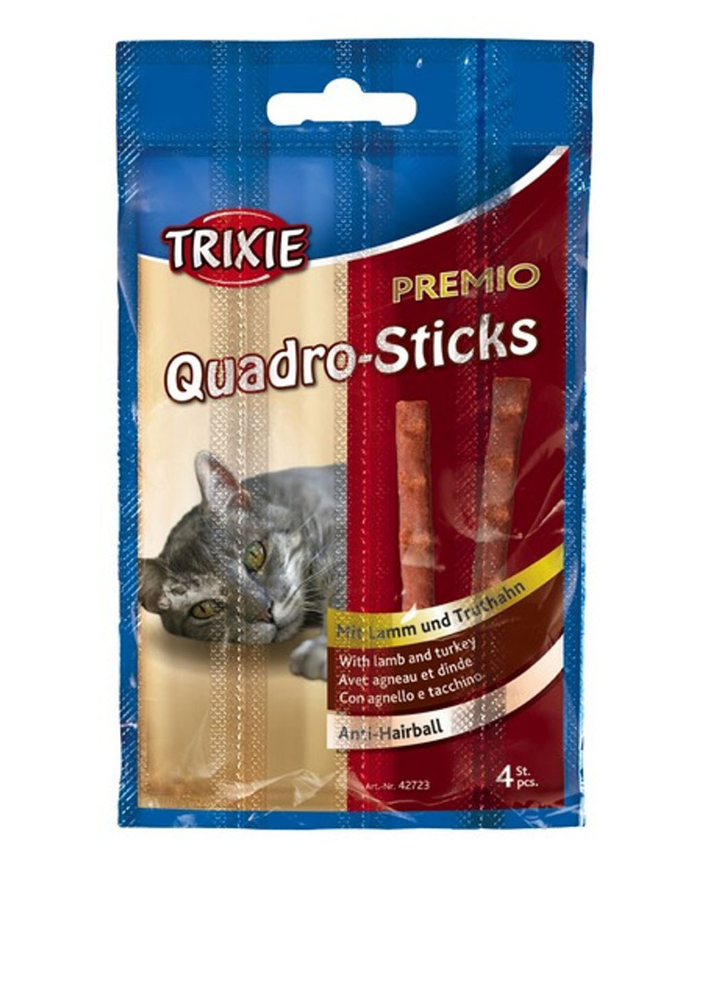 Палочки для кошек "PREMIO Quadro-Sticks" ягненок/индейка 4 шт,5 гр Trixie (15975341)