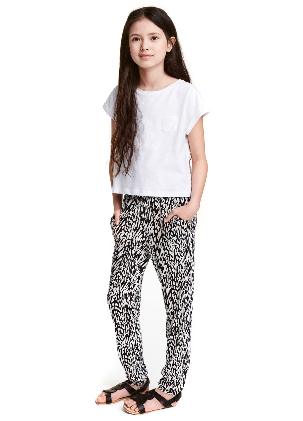 Черно-белые кэжуал летние джоггеры брюки H&M