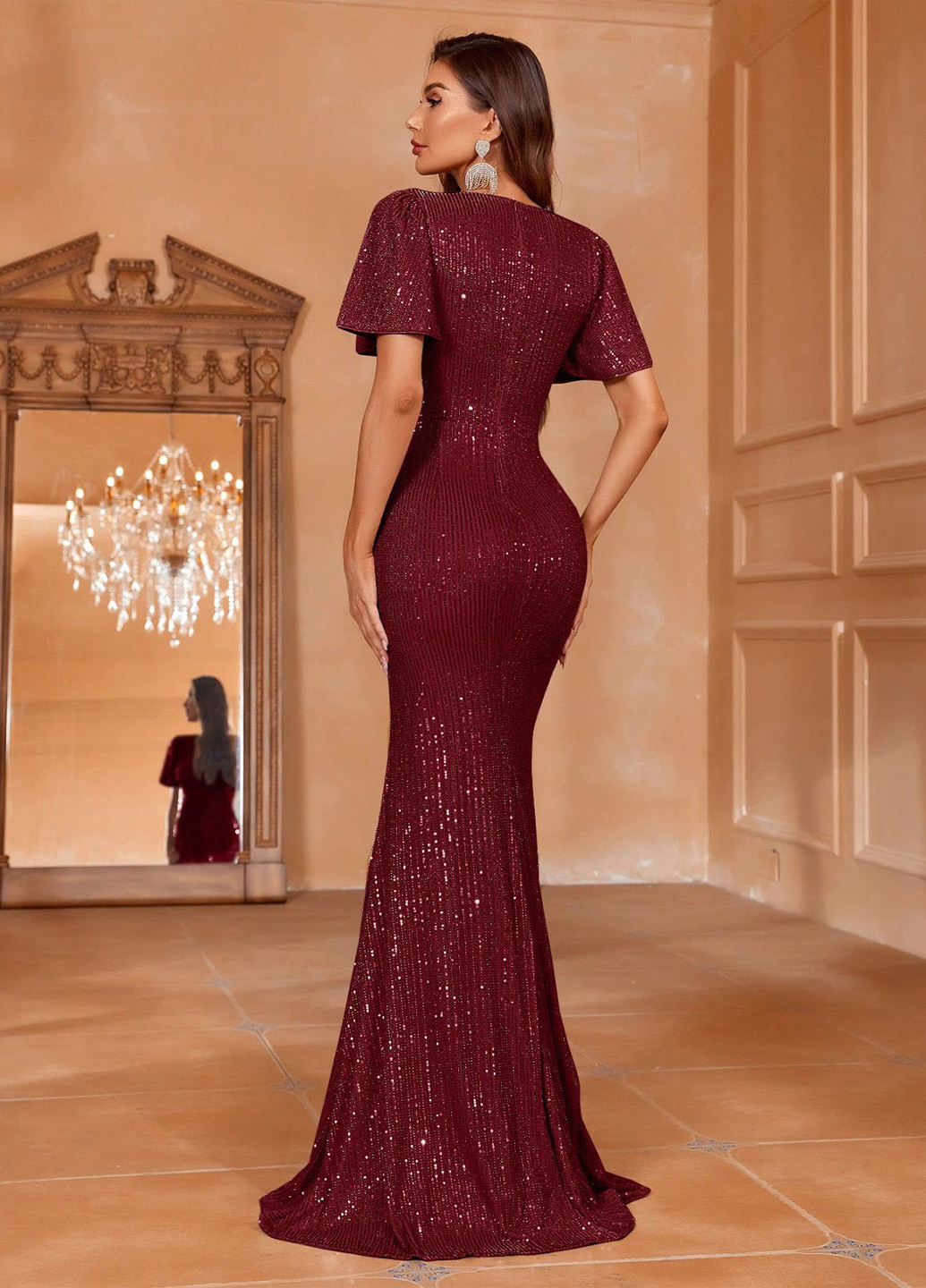 Бордовое вечернее платье годе SHEIN однотонное