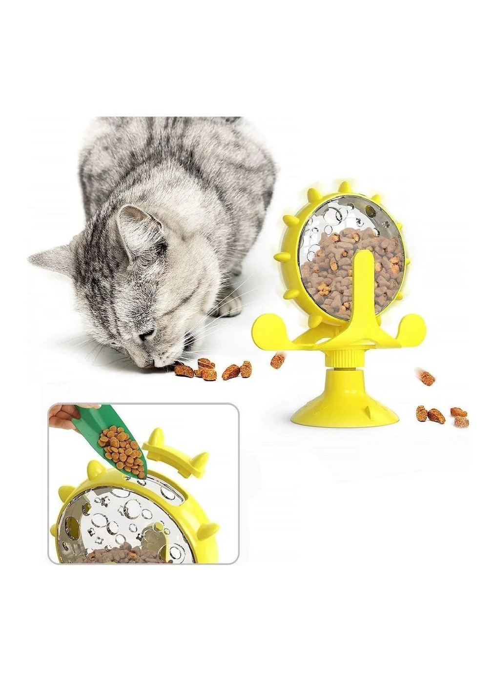 Іграшка-годівниця пластикова на присосці для корму для кішок 17х13х7см см (473620-Prob) Жовта Unbranded (255621728)