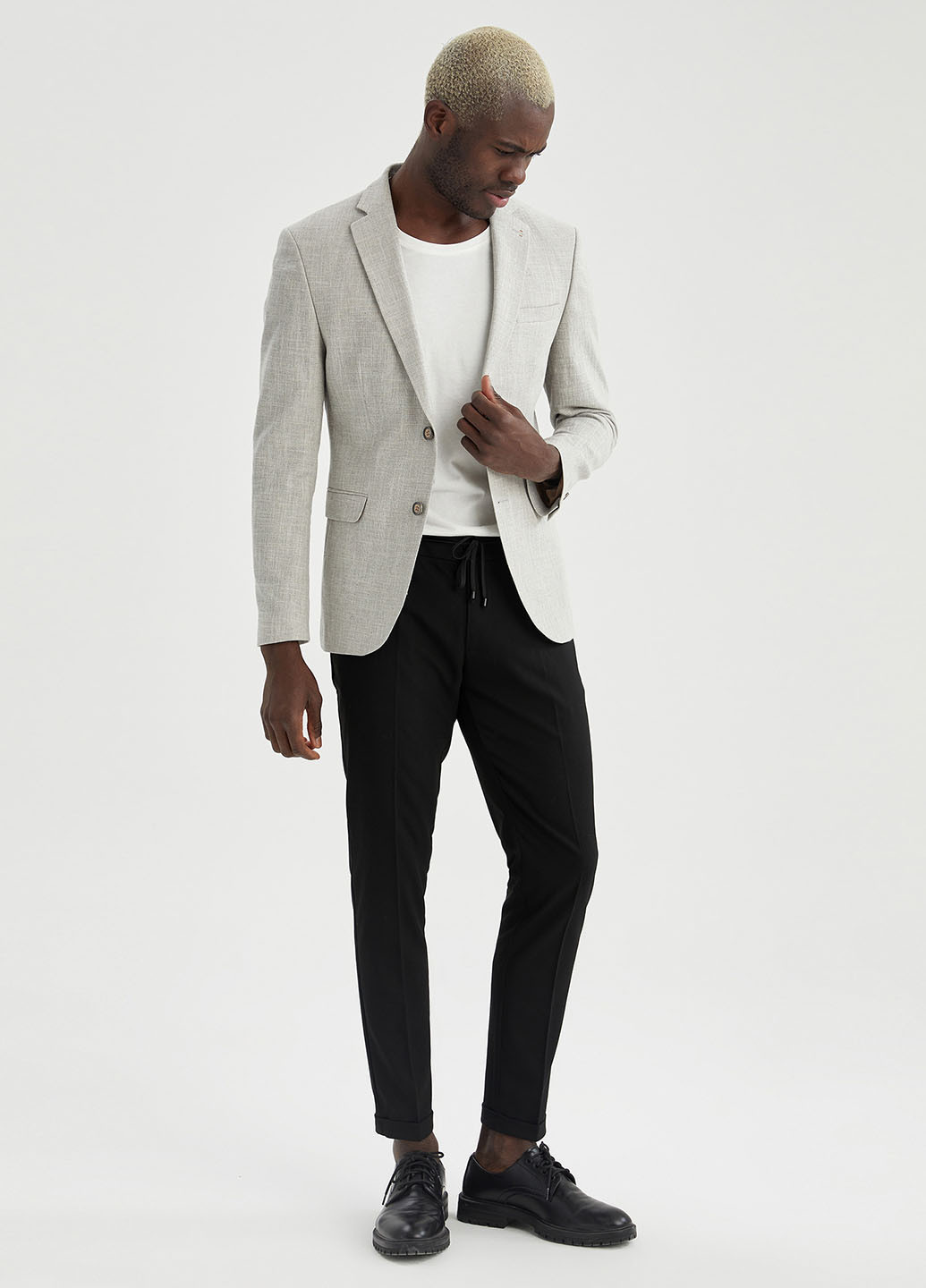 Пиджак DeFacto однобортный светло-серый кэжуал хлопок