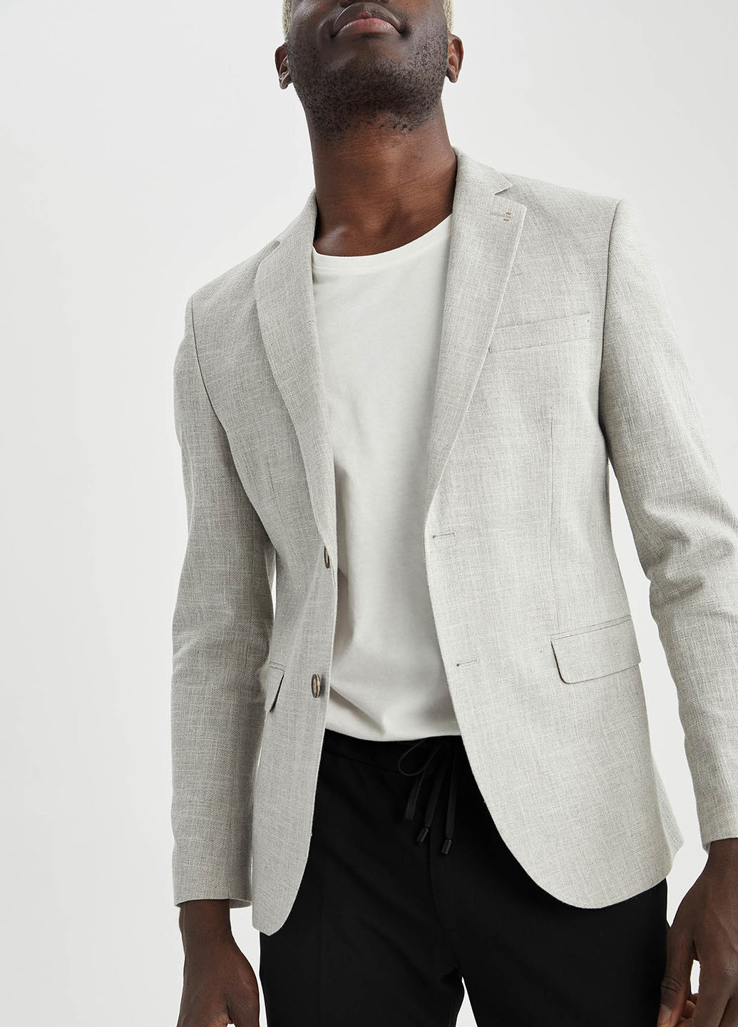 Пиджак DeFacto однобортный светло-серый кэжуал хлопок