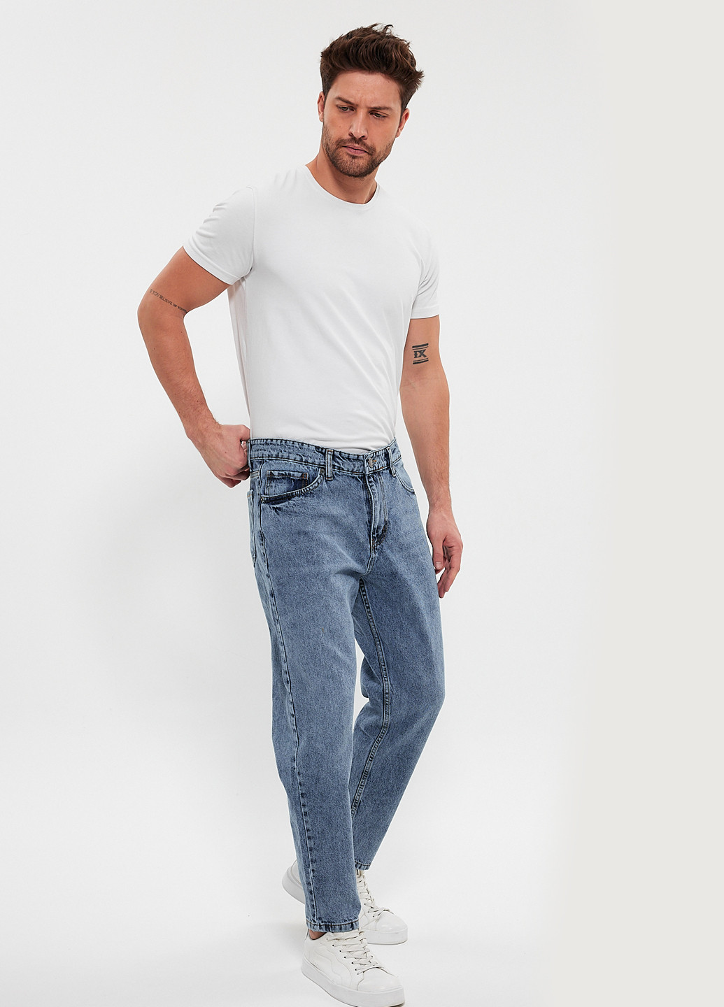 Темно-голубые демисезонные мом фит джинсы Trend Collection