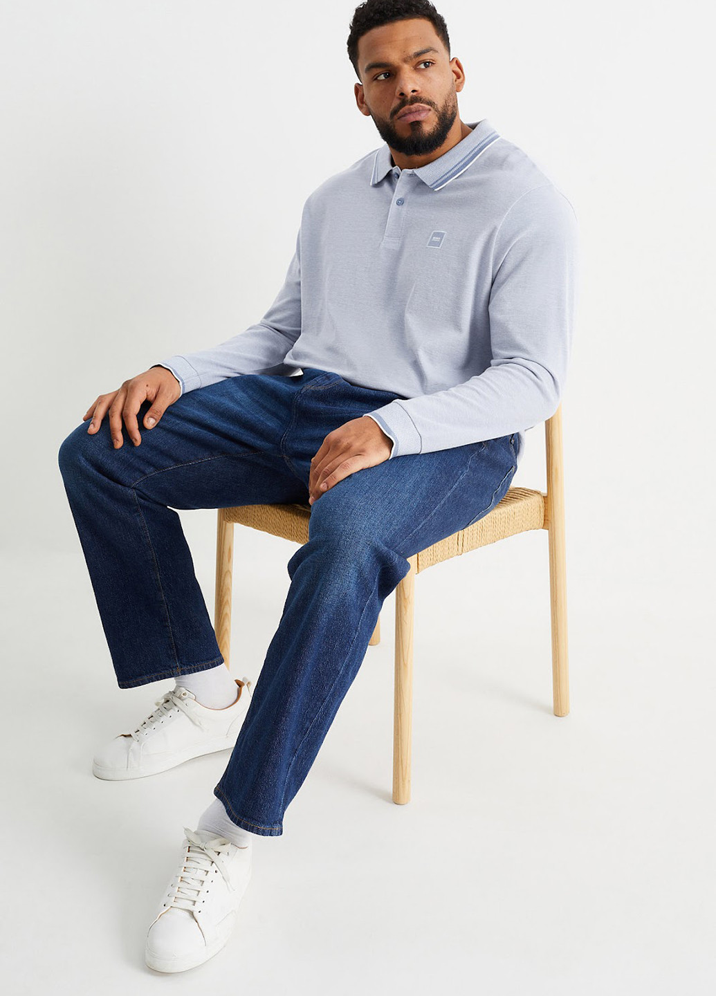 Голубой футболка-поло для мужчин C&A меланжевая