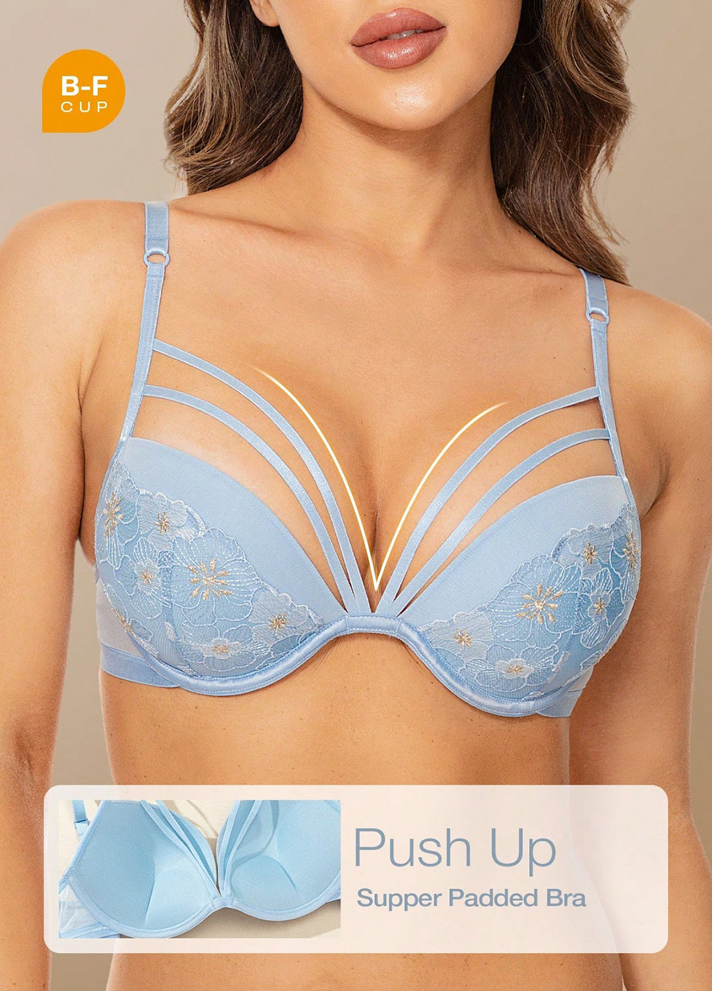 Блакитний балконет бюстгальтер SHEIN з кісточками поліамід