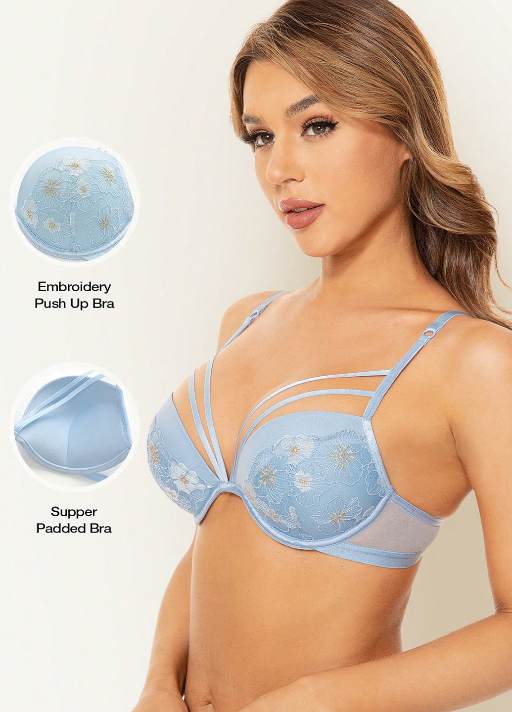 Блакитний балконет бюстгальтер SHEIN з кісточками поліамід