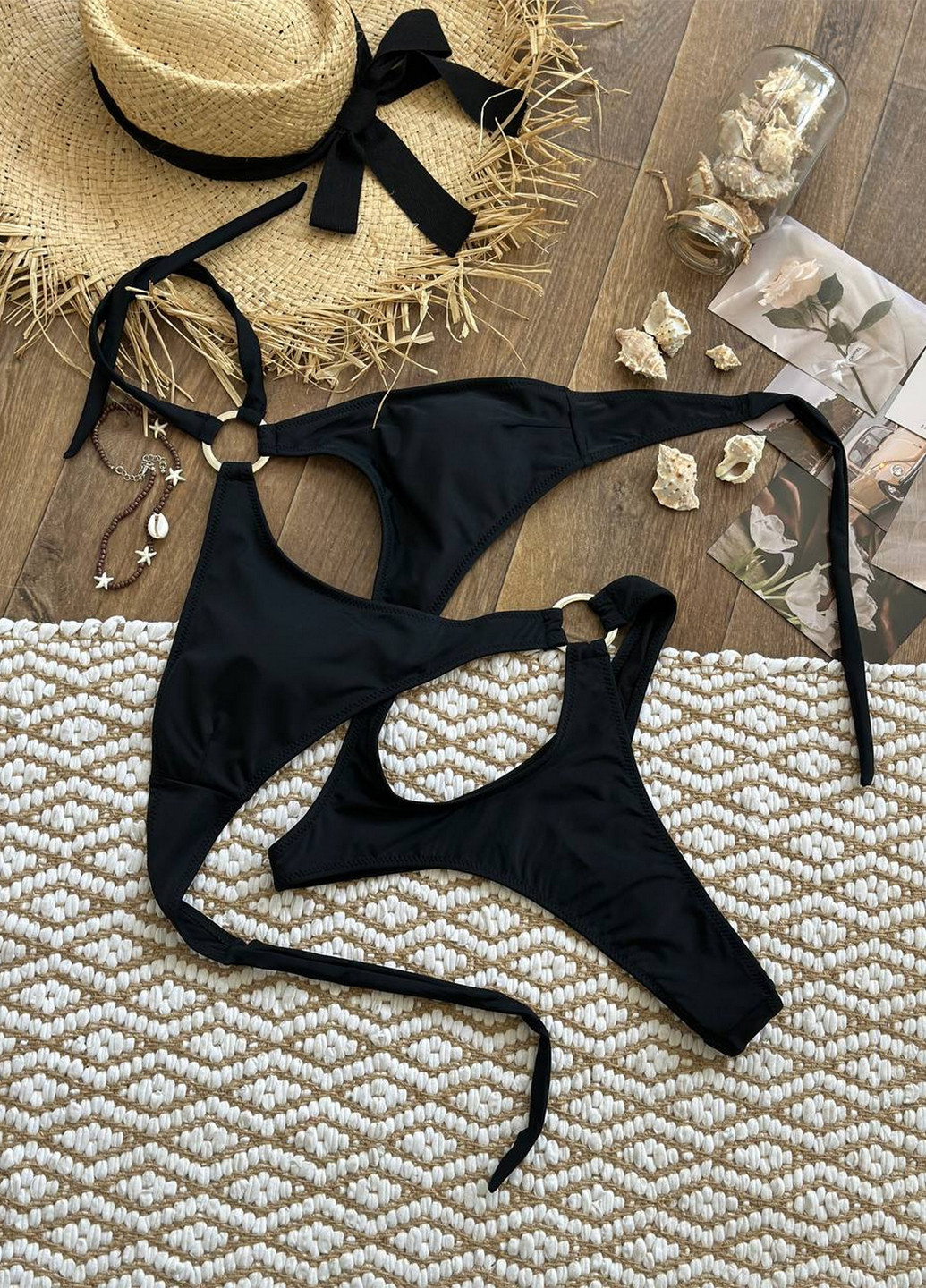 Черный летний купальник женский цельный слитный, трикини NOVA VEGA