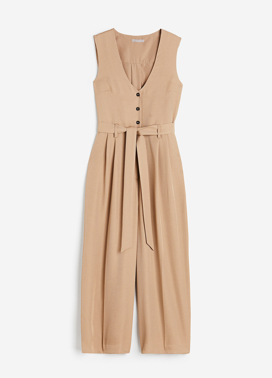 Комбинезон H&M комбинезон-брюки однотонный темно-бежевый кэжуал полиэстер