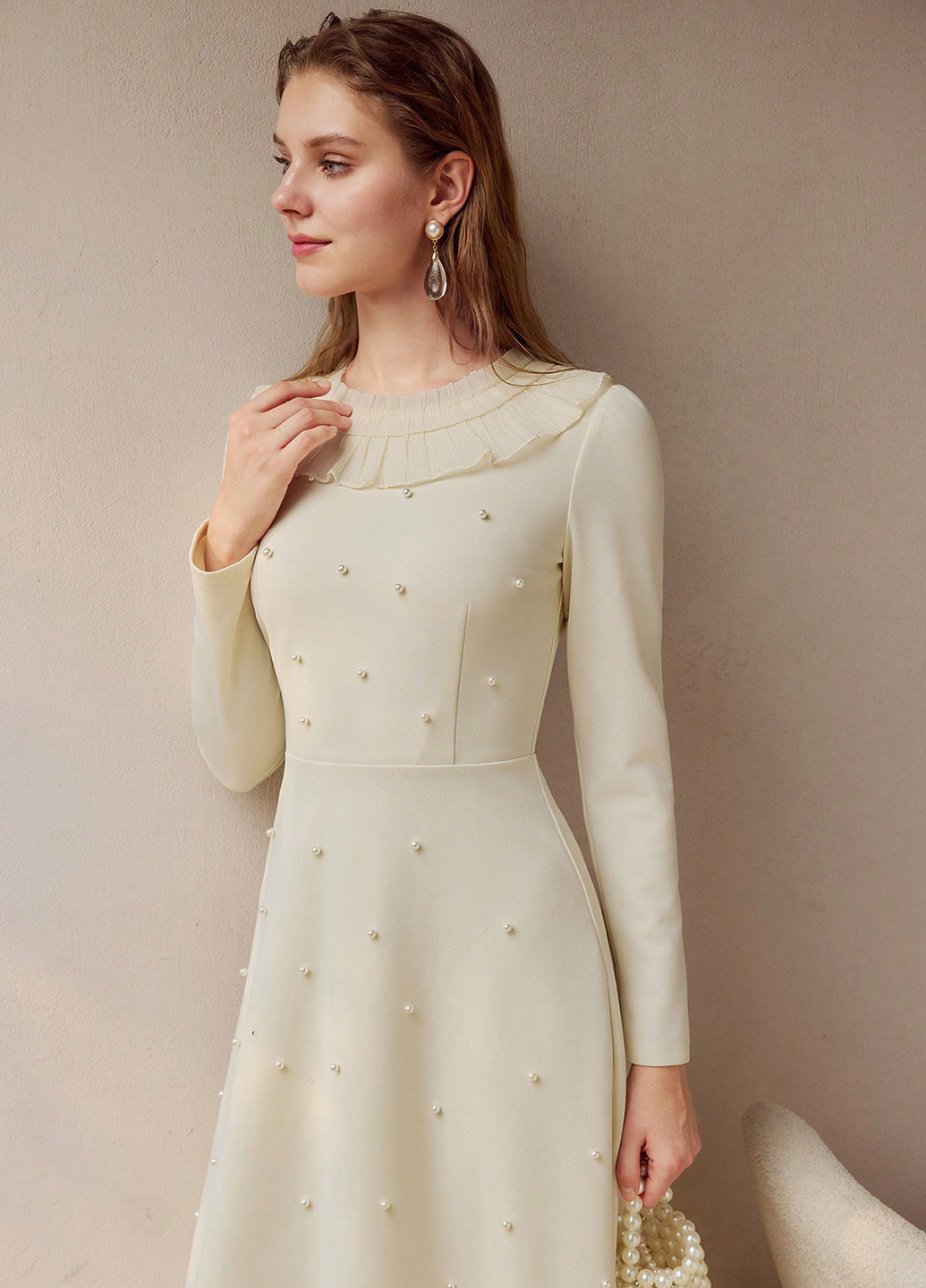 Кремовое кэжуал платье клеш SHEIN однотонное