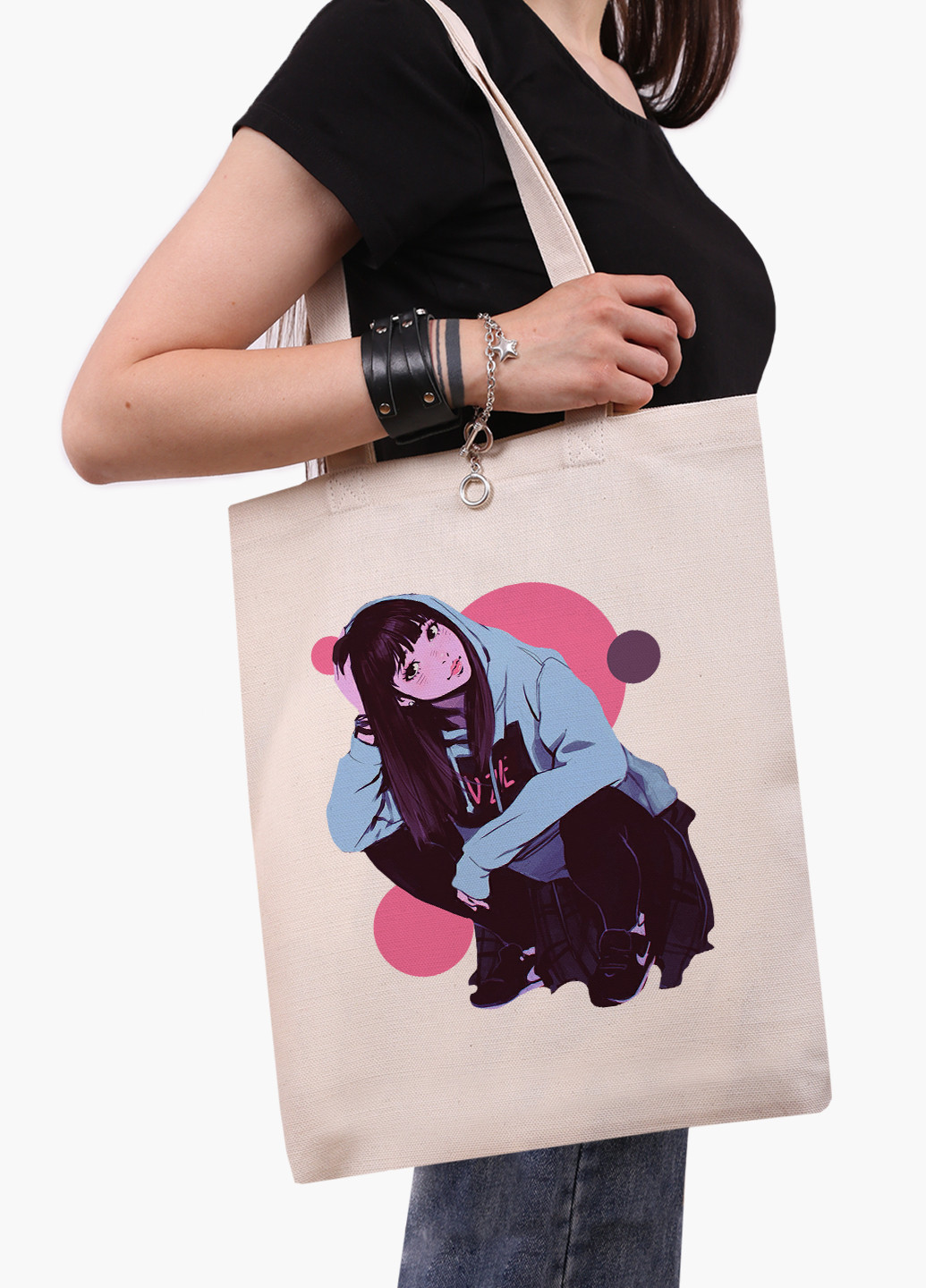 Еко сумка шоппер біла Дівчина (Girl) (9227-2836-WT-1) Еко сумка шоппер біла 41*35 см MobiPrint (221682996)