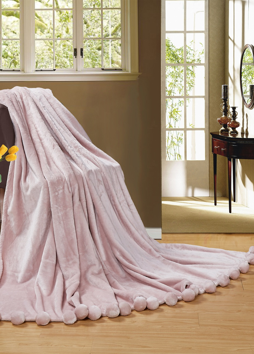 Плед меховой с помпонами Розовй 150 x 200 см Love You (256007223)