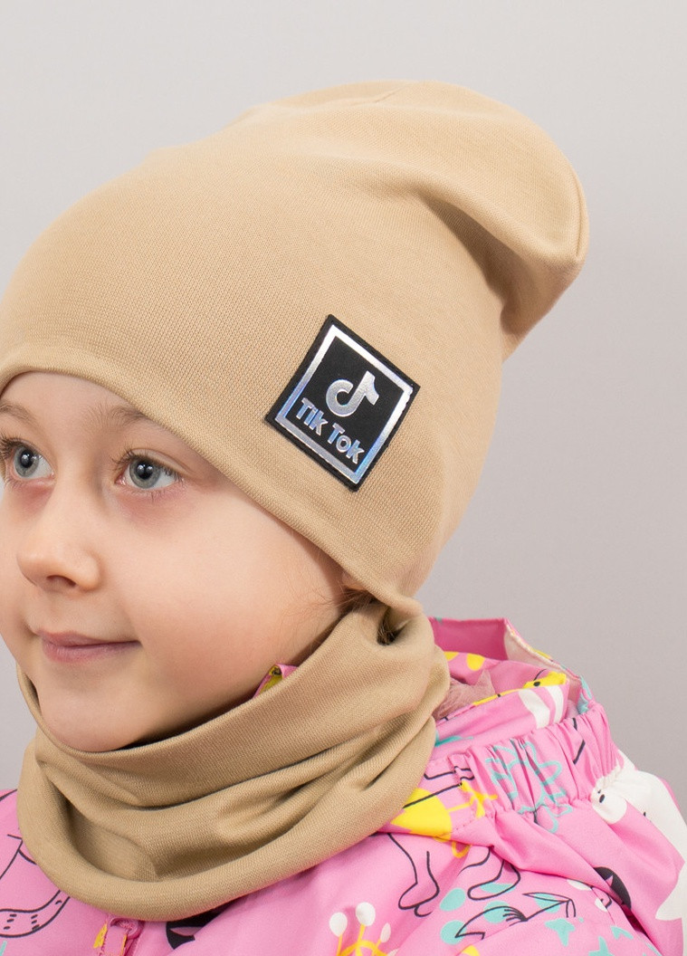 Детская шапка с хомутом КАНТА "TikTok" размер 48-52 беж (OC-991) Канта (220180410)