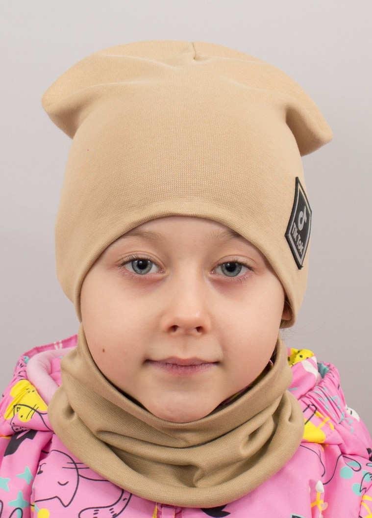 Детская шапка с хомутом КАНТА "TikTok" размер 48-52 беж (OC-991) Канта (220180410)