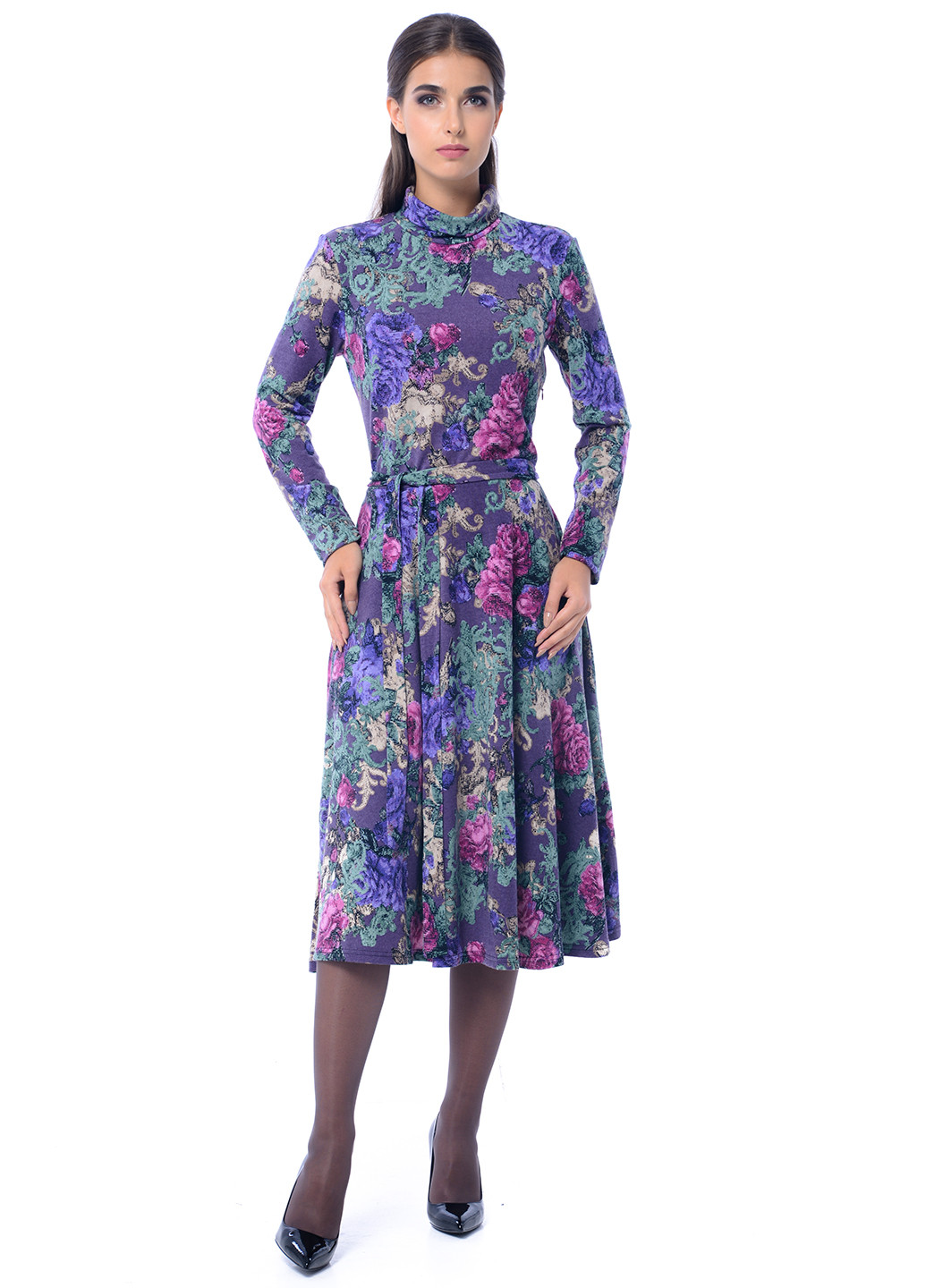 Фіолетова кежуал сукня кльош Iren Klairie з квітковим принтом