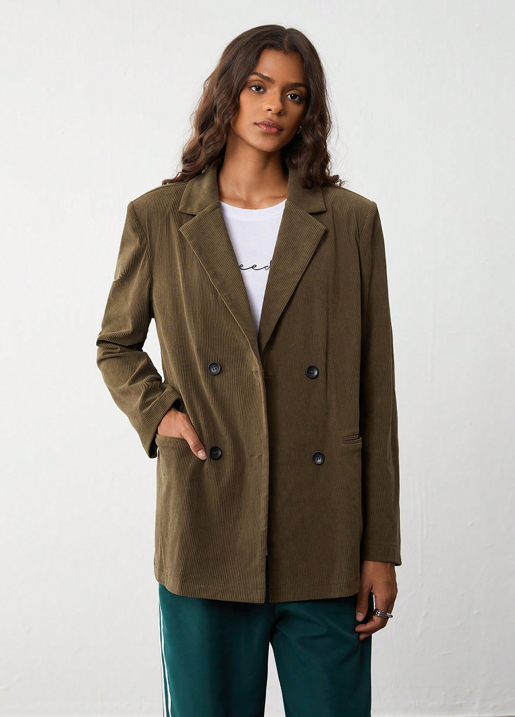 Хаки женский жакет SHEIN однотонный - демисезонный