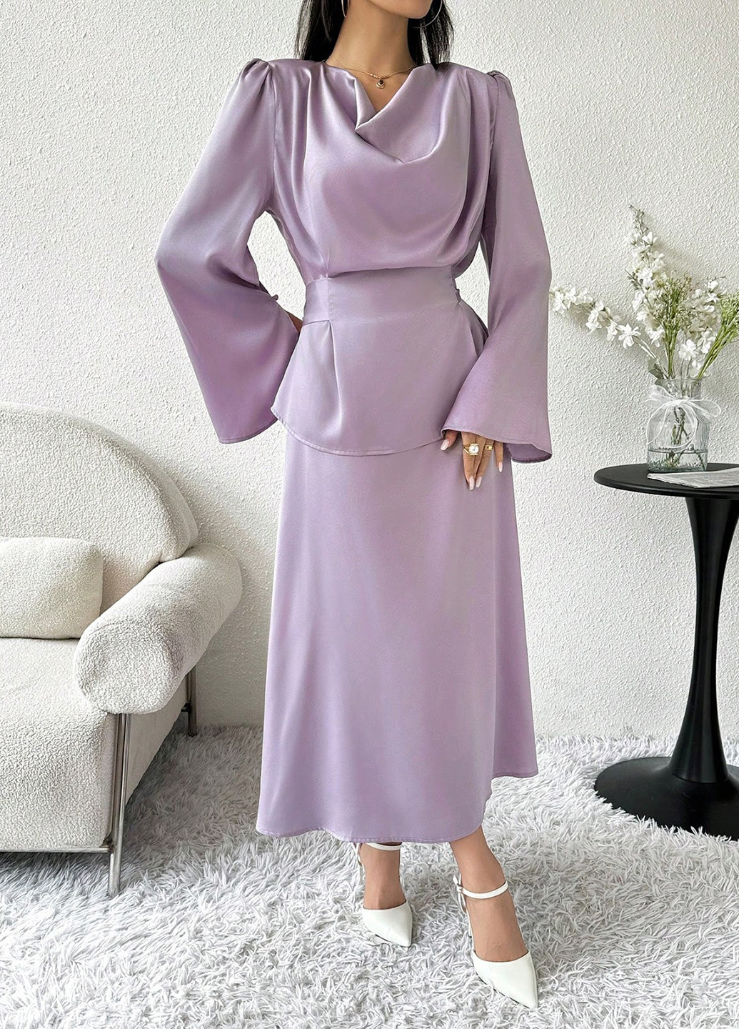 Бузковий літній комплект (блуза, спідниця) SHEIN