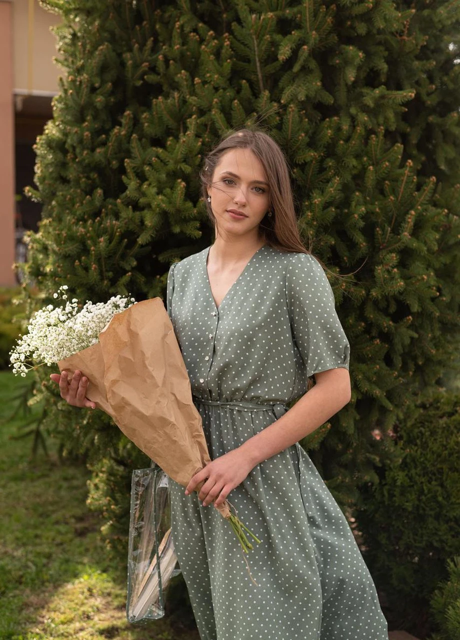 Оливкова (хакі) кежуал жіноча сукня v.o.g. з пишною спідницею V.O.G. з квітковим принтом
