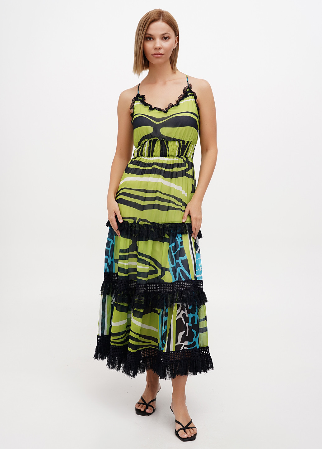 Фісташкова кежуал сукня кльош Sassofono Club з абстрактним візерунком