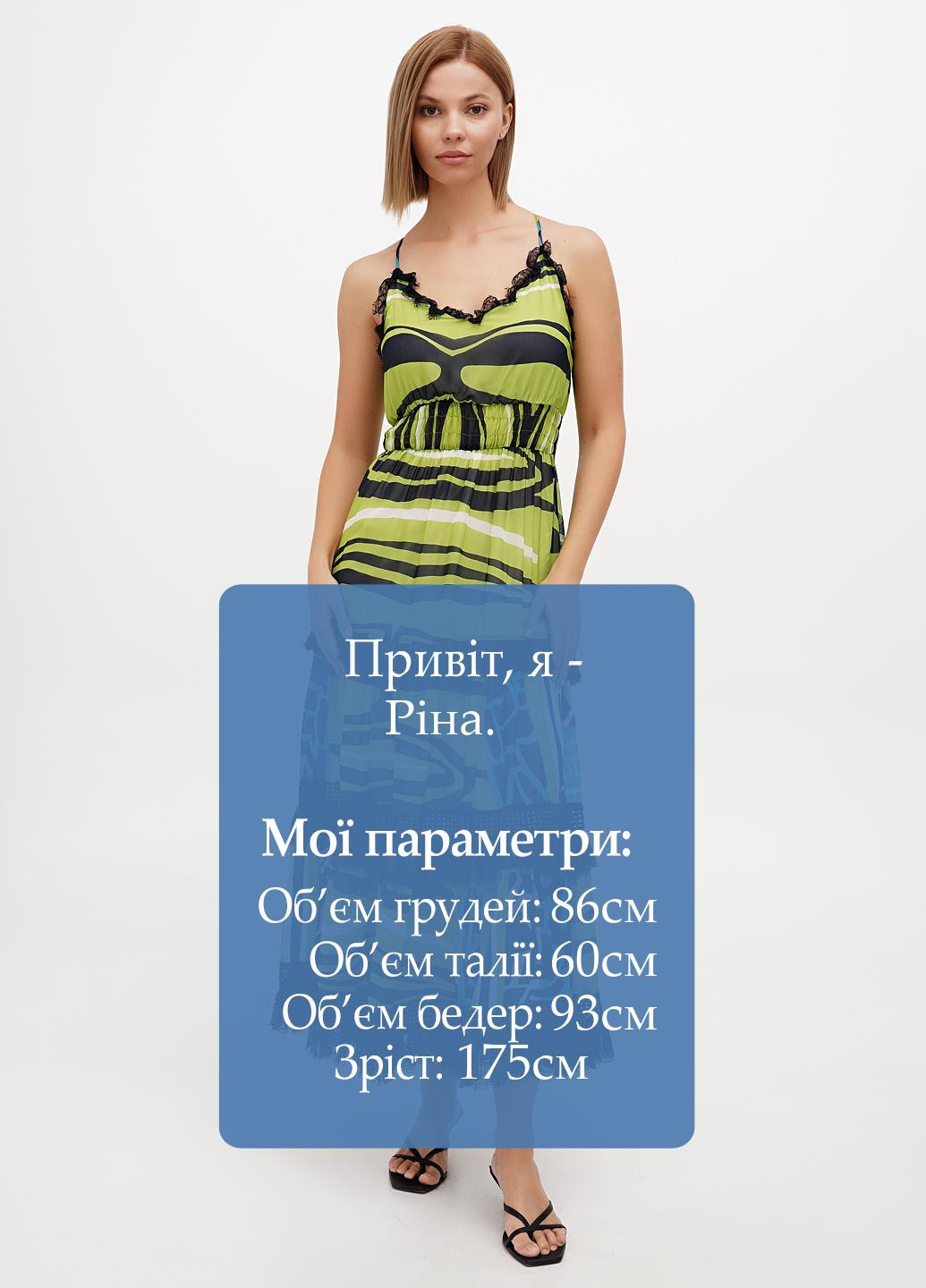 Фісташкова кежуал сукня кльош Sassofono Club з абстрактним візерунком