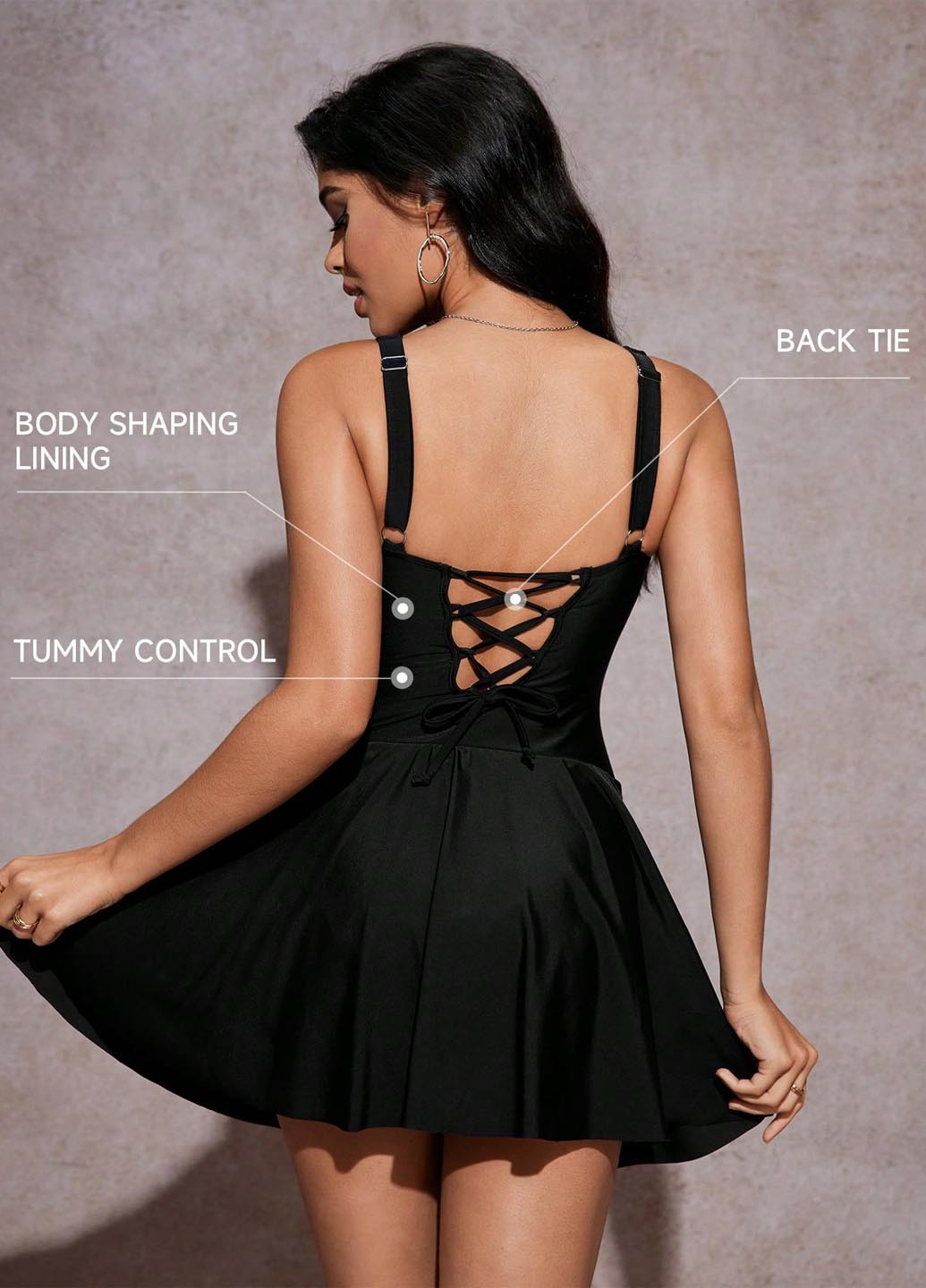 Черный летний купальник слитный, купальник-платье SHEIN