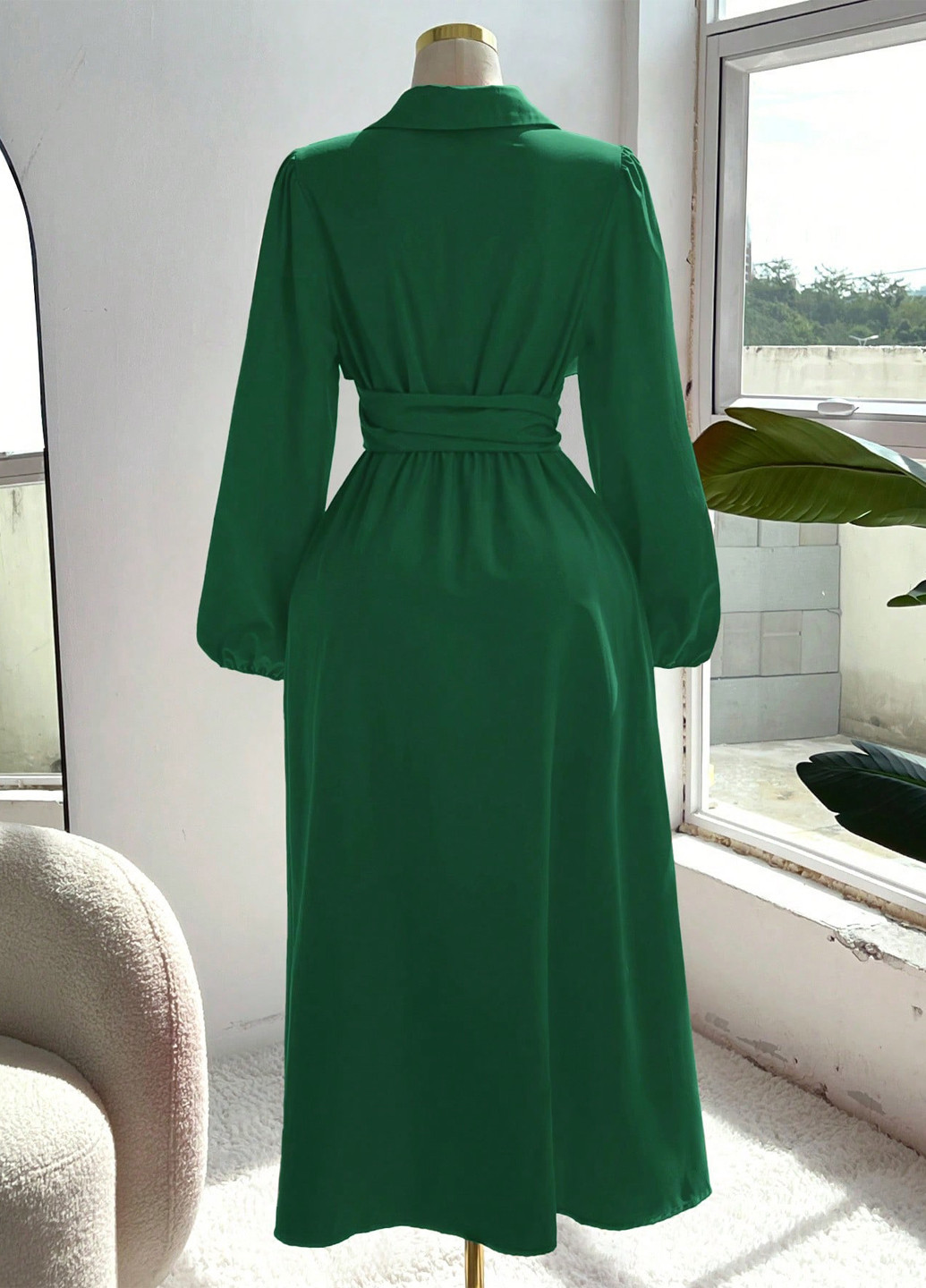 Зеленое деловое, кэжуал платье клеш, на запах SHEIN однотонное