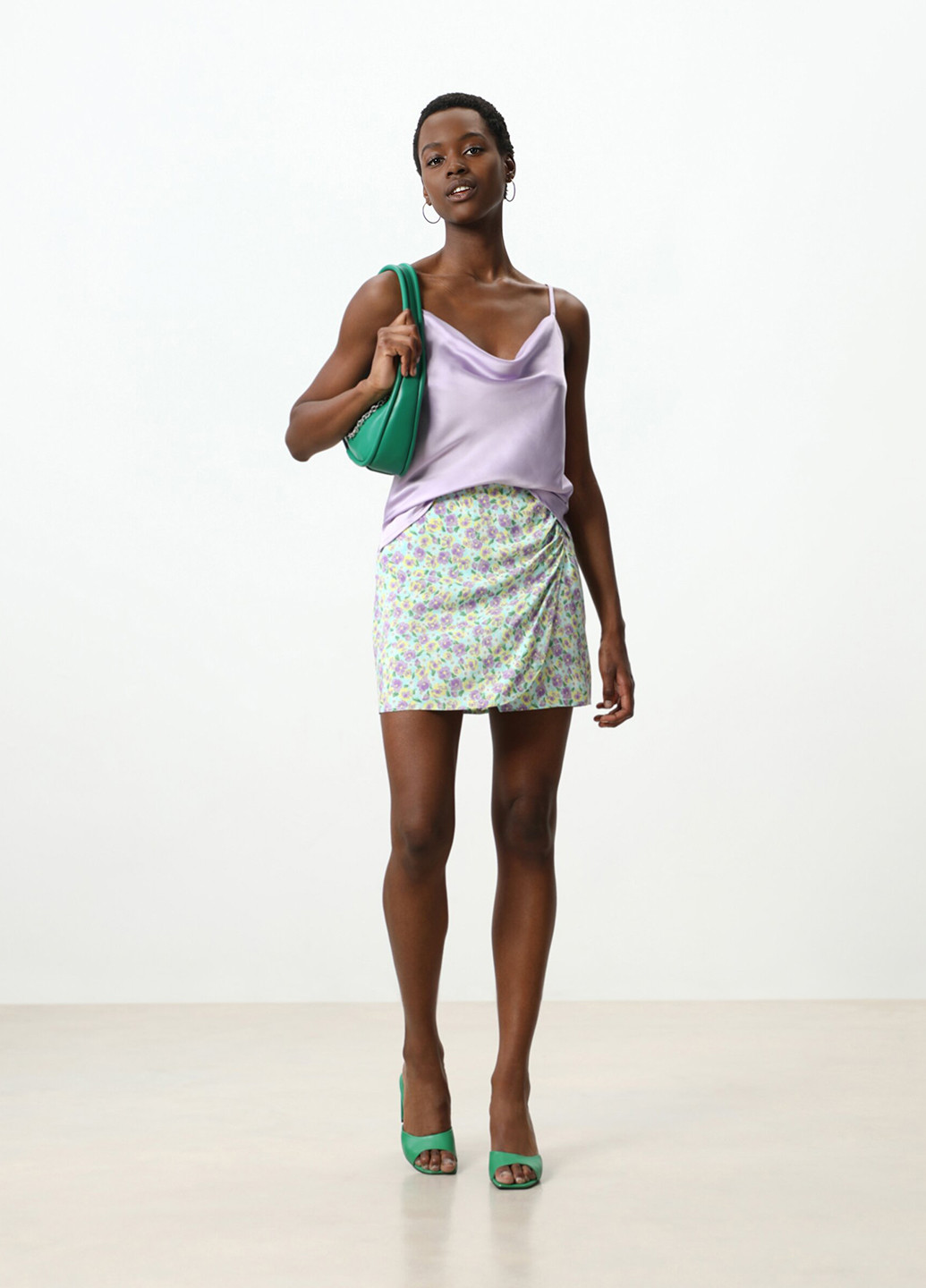 Зеленая кэжуал цветочной расцветки юбка Lefties а-силуэта (трапеция)