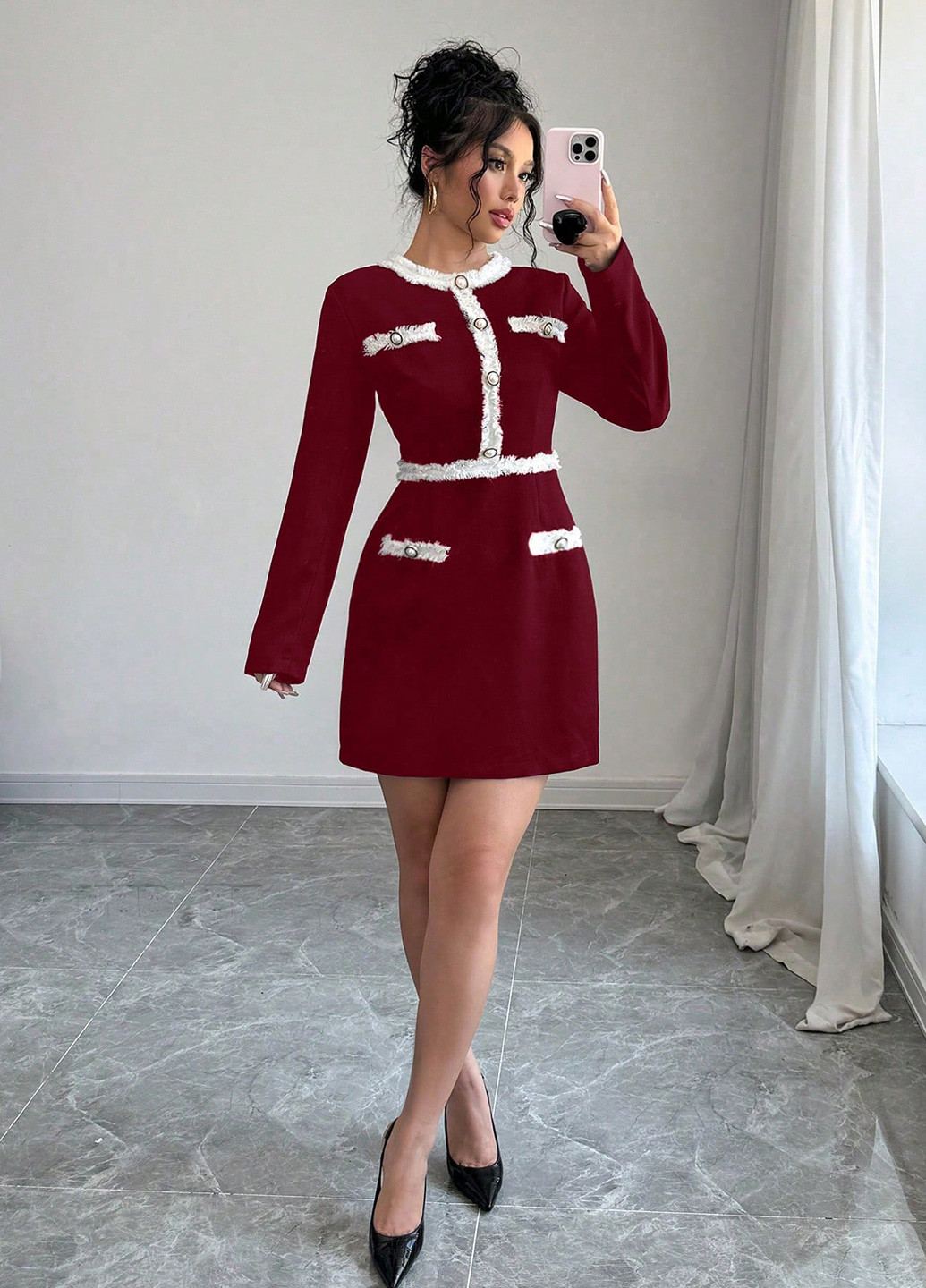 Красное кэжуал платье SHEIN однотонное