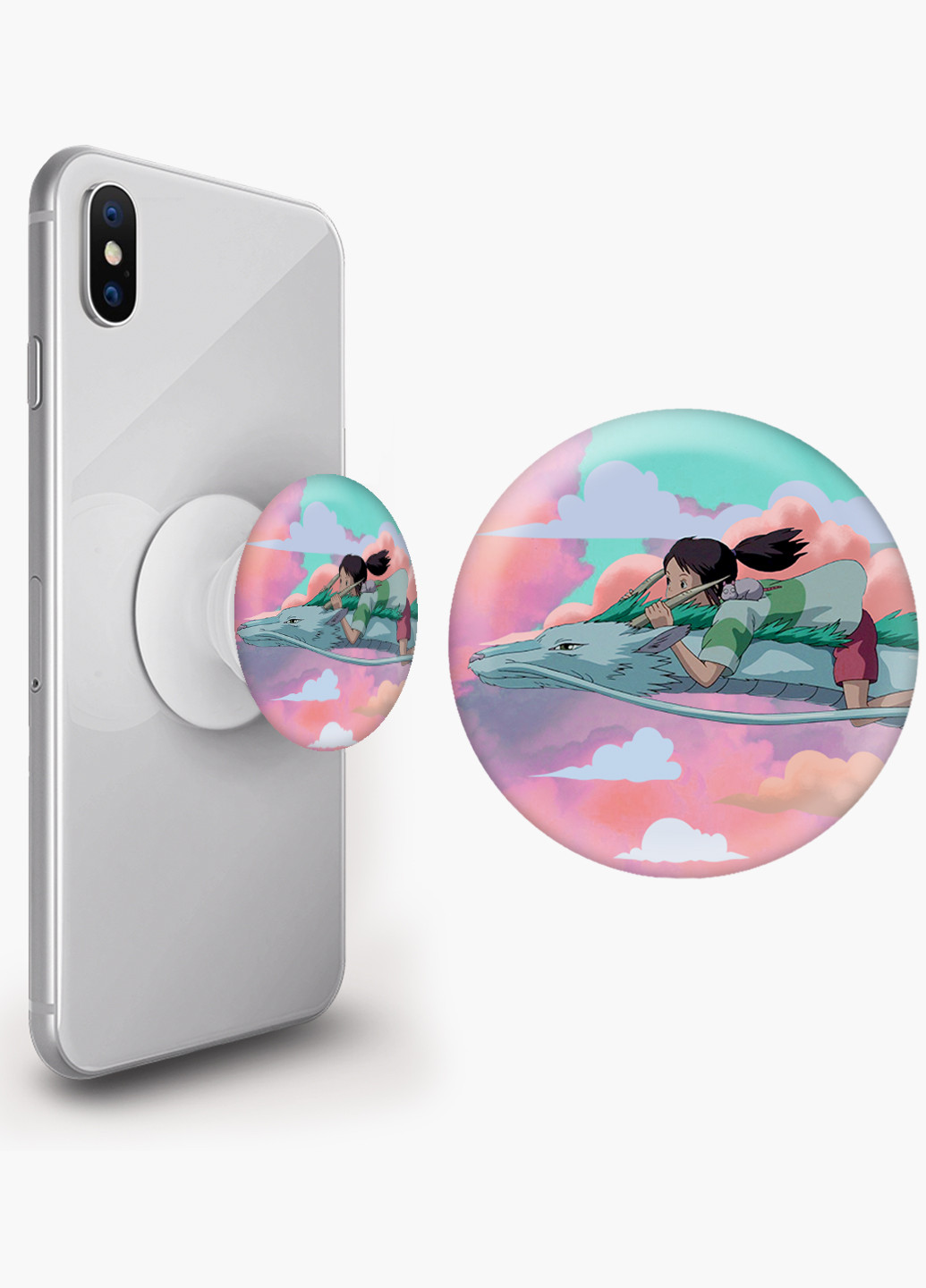 Попсокет (Popsockets) тримач для смартфону Тихиро Огіно Сен і Хакуо Віднесені примарами (Spirited Away) (8754-2830) Чорний MobiPrint (221548624)