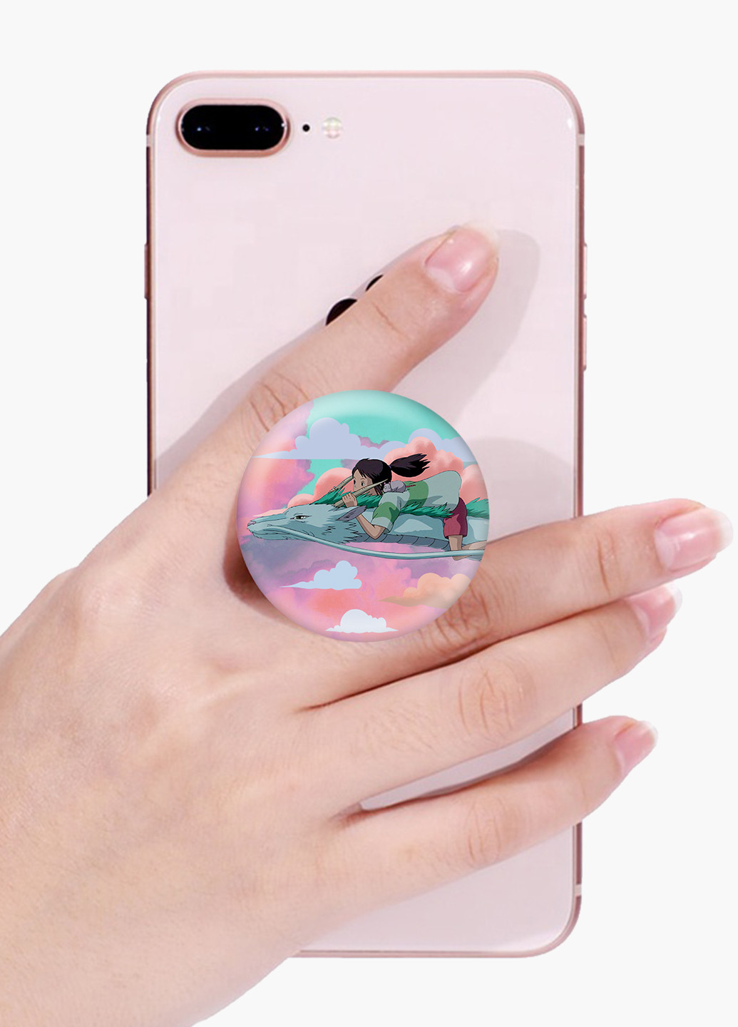 Попсокет (Popsockets) тримач для смартфону Тихиро Огіно Сен і Хакуо Віднесені примарами (Spirited Away) (8754-2830) Чорний MobiPrint (221548624)