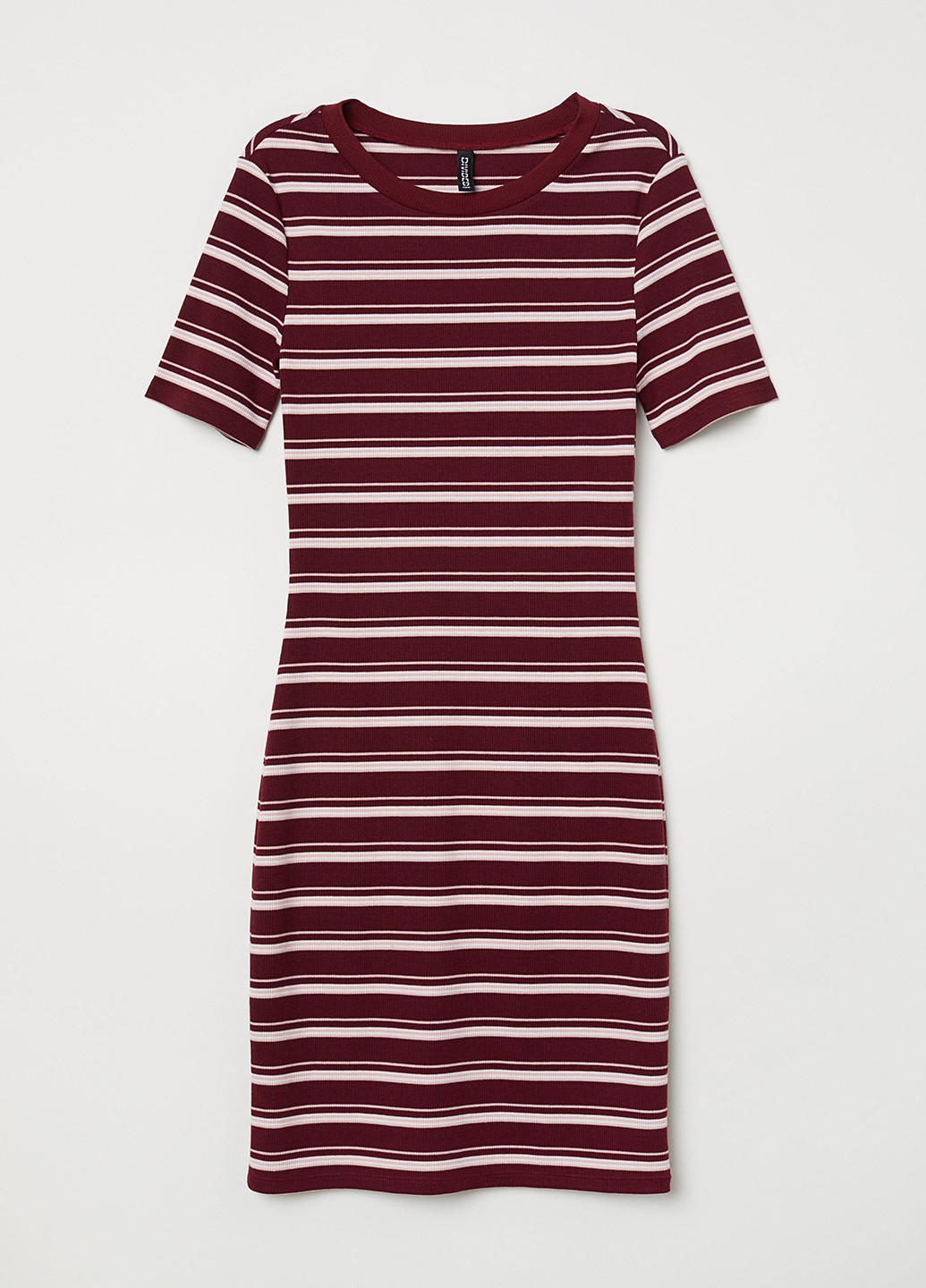 Бордовое кэжуал платье платье-футболка H&M в полоску