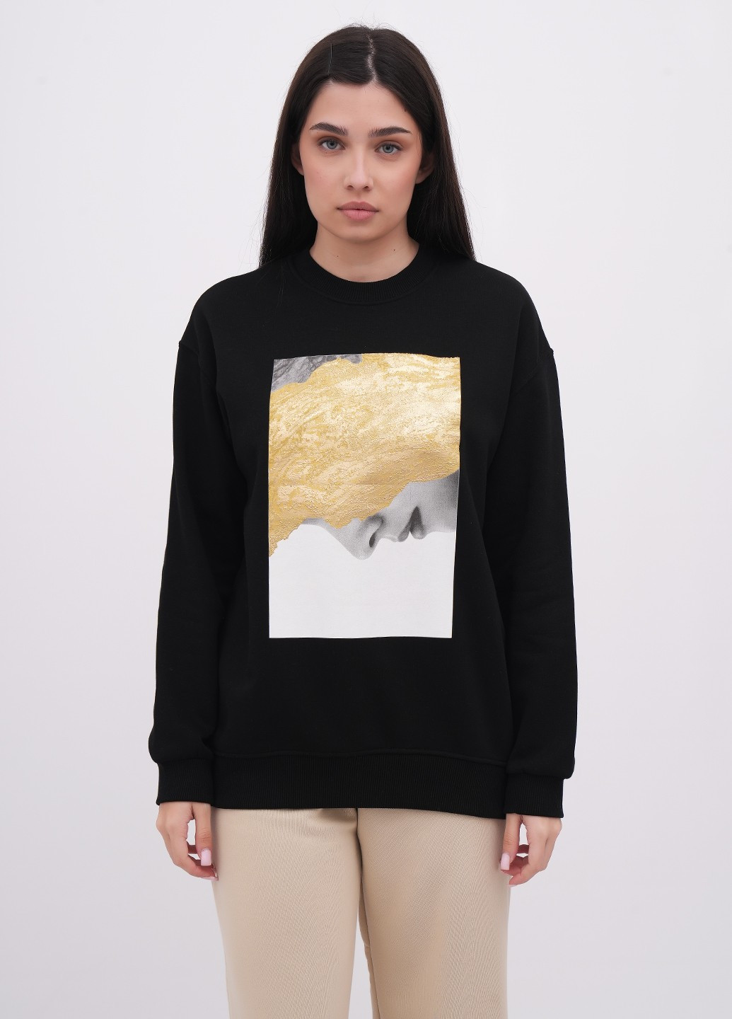 Чорний світшот EQUILIBRI малюнок без декору (341745012)